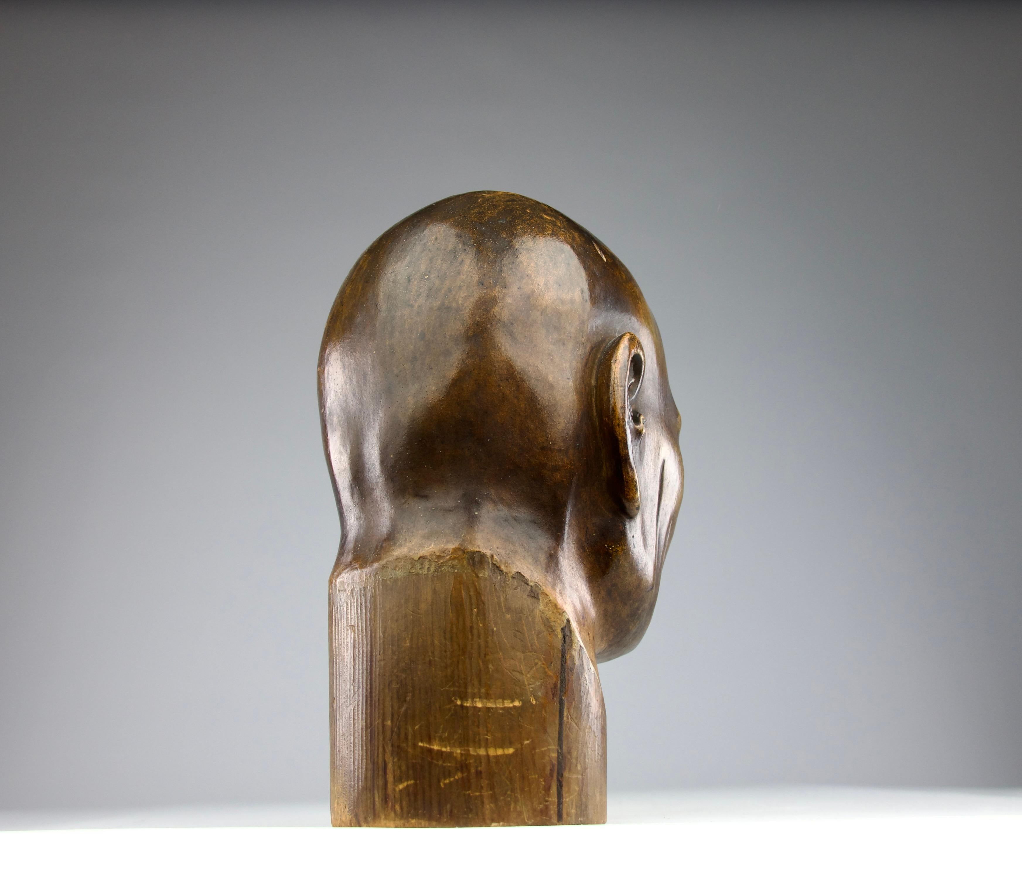 Monk Head Bamboo and Glass Sculpture, Japan 19th Century, Edo Period For Sale 2