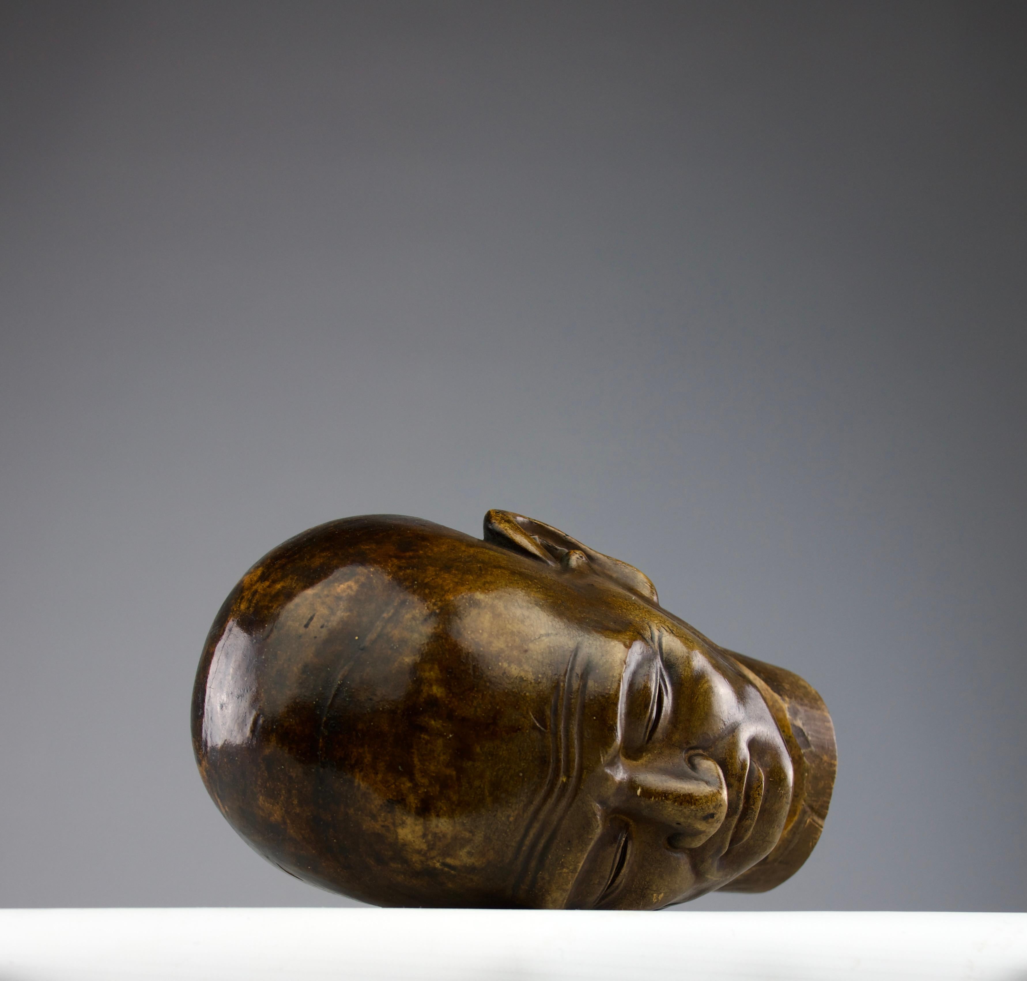 Monk Head Bamboo and Glass Sculpture, Japan 19th Century, Edo Period For Sale 4