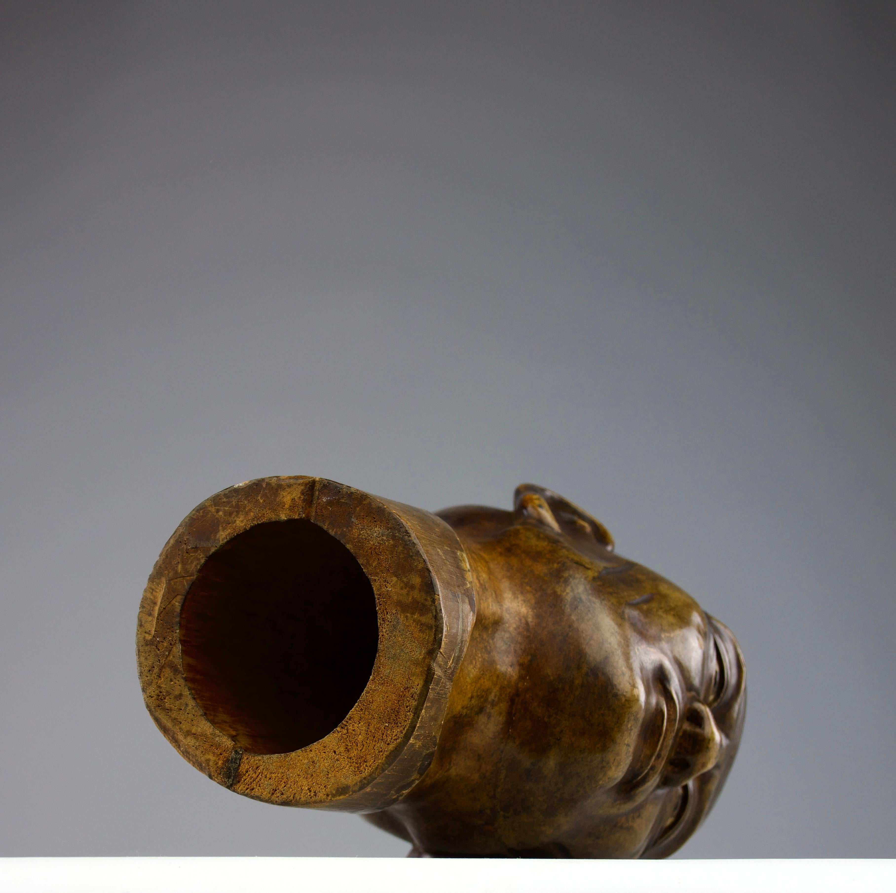 Monk Head Bamboo and Glass Sculpture, Japan 19th Century, Edo Period For Sale 5