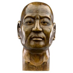 Monk Head Bamboo and Glass Sculpture, Japan 19th Century, Edo Period