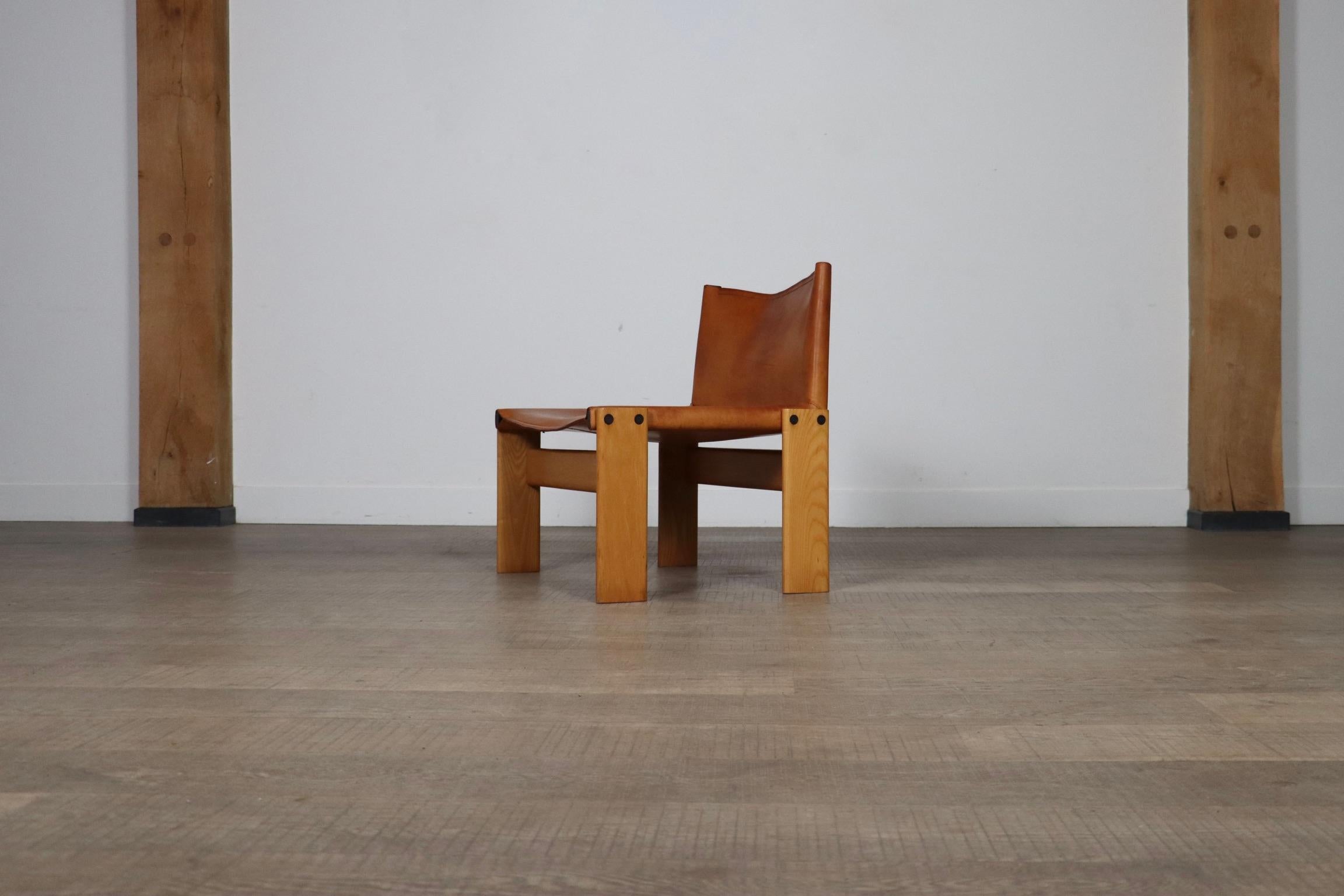 Monk Lounge Chair In Cognac Leather By Afra And Tobia Scarpa, Molteni Italy 1974 6