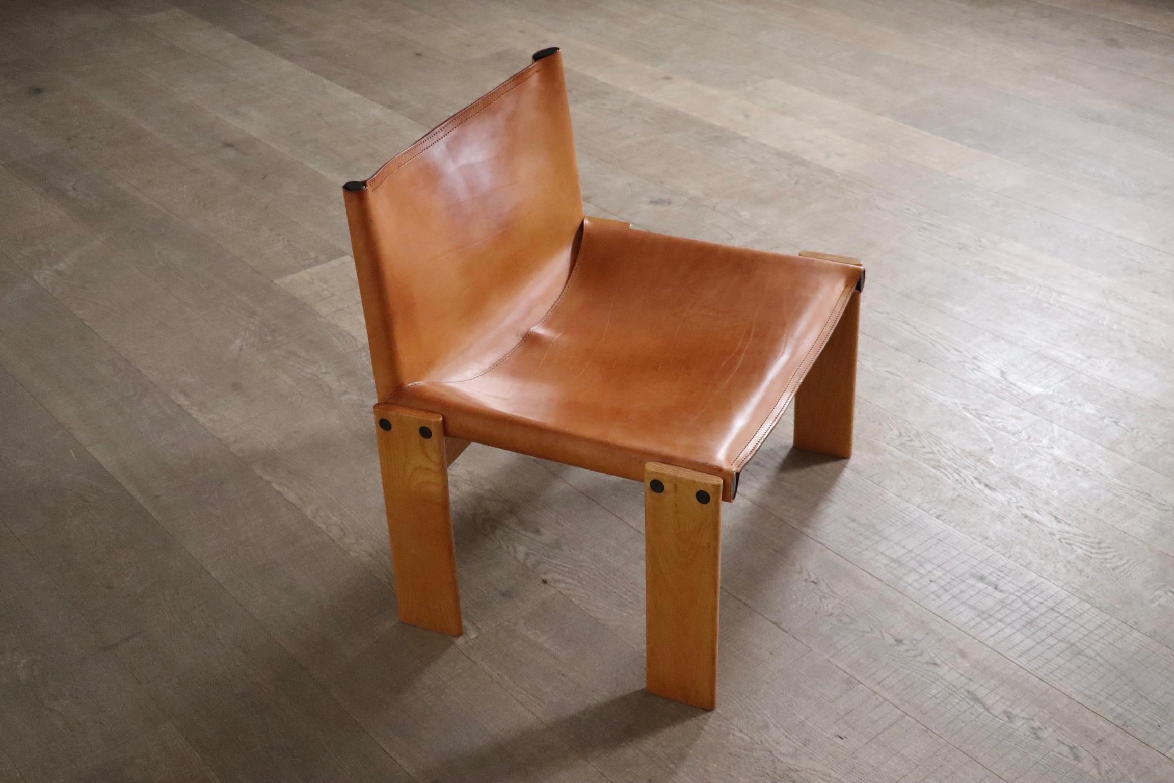 Monk Lounge Chair In Cognac Leather By Afra And Tobia Scarpa, Molteni Italy 1974 7