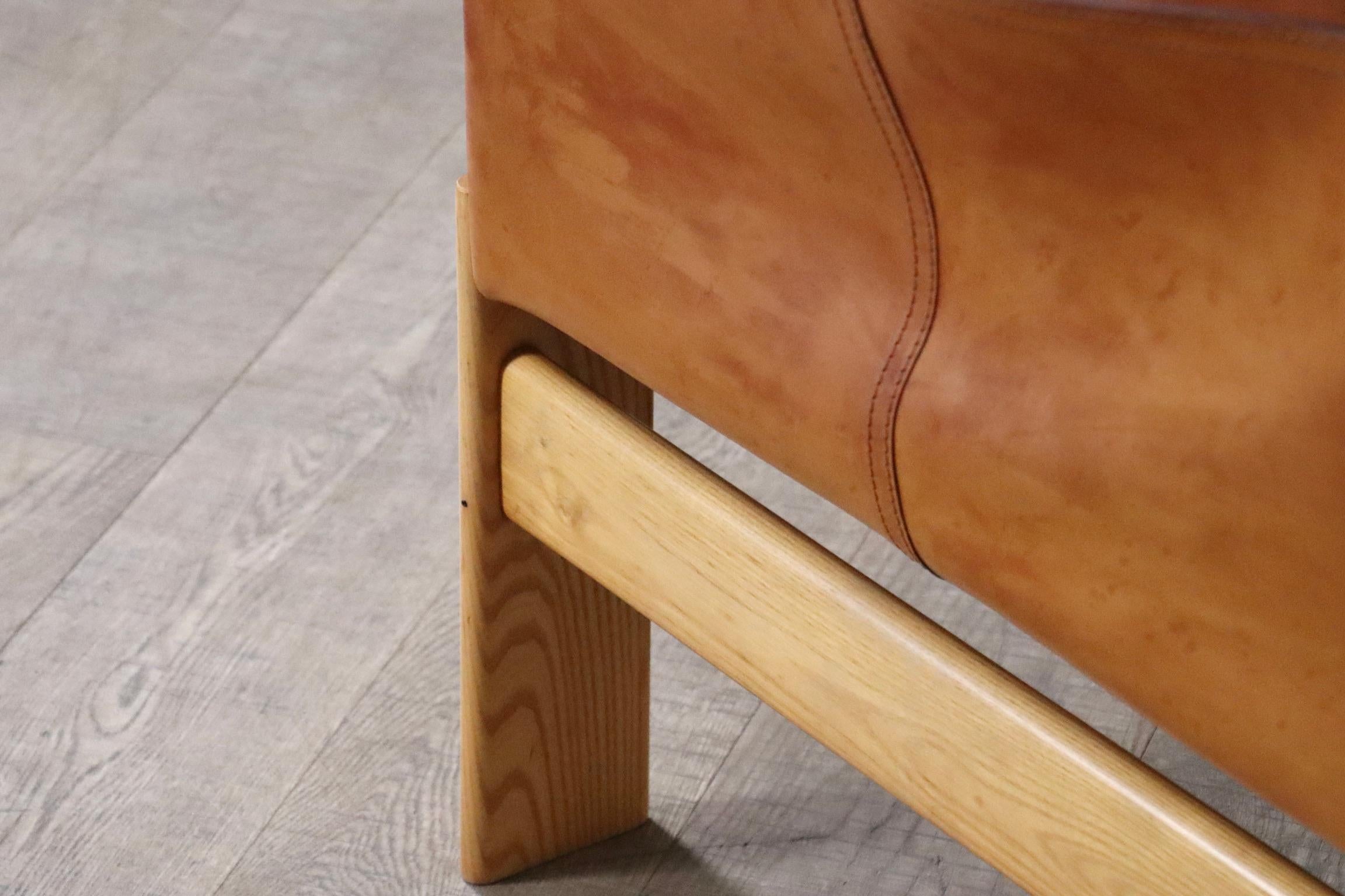 Monk Lounge Chair In Cognac Leather By Afra And Tobia Scarpa, Molteni Italy 1974 8