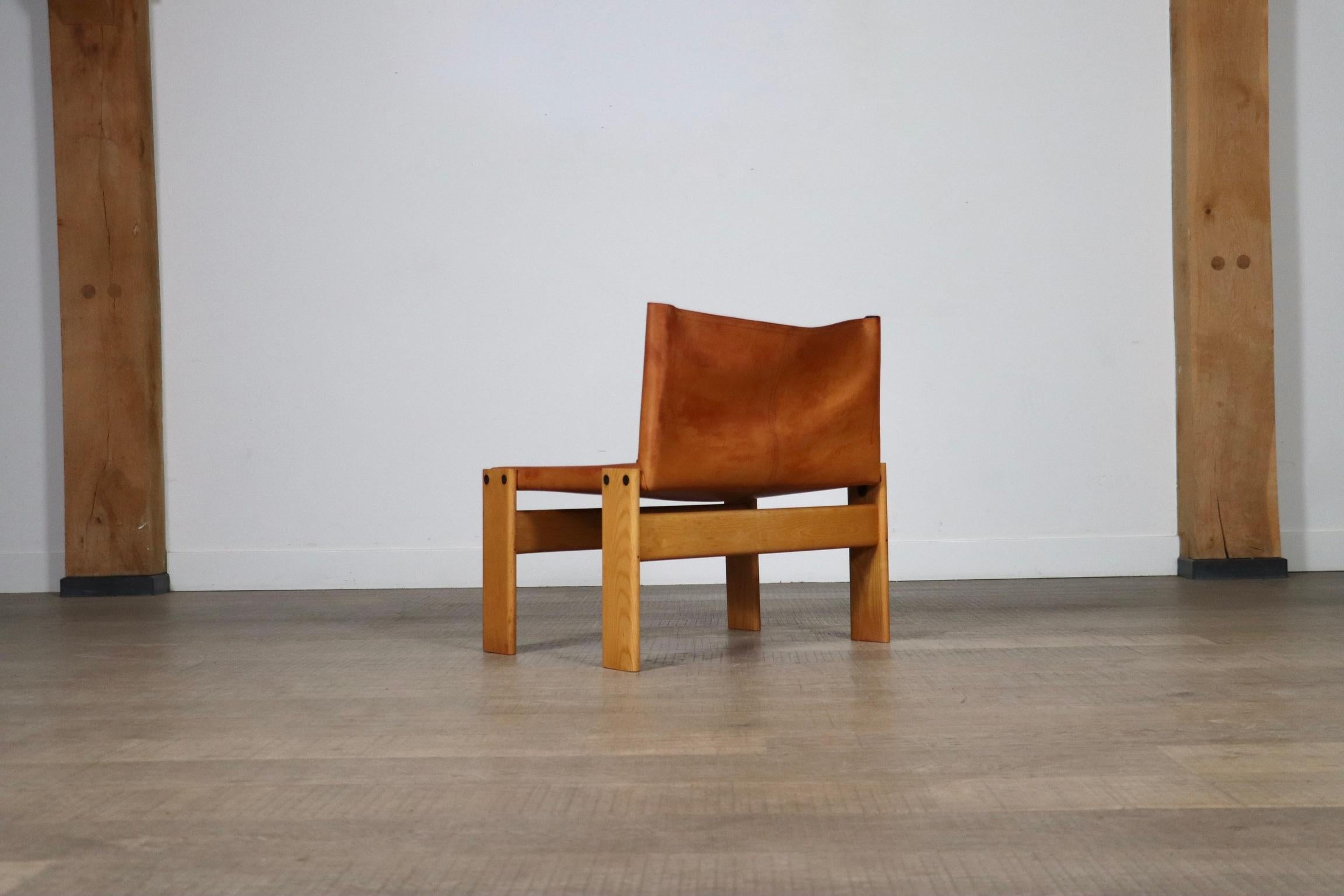 Monk Lounge Chair In Cognac Leather By Afra And Tobia Scarpa, Molteni Italy 1974 9