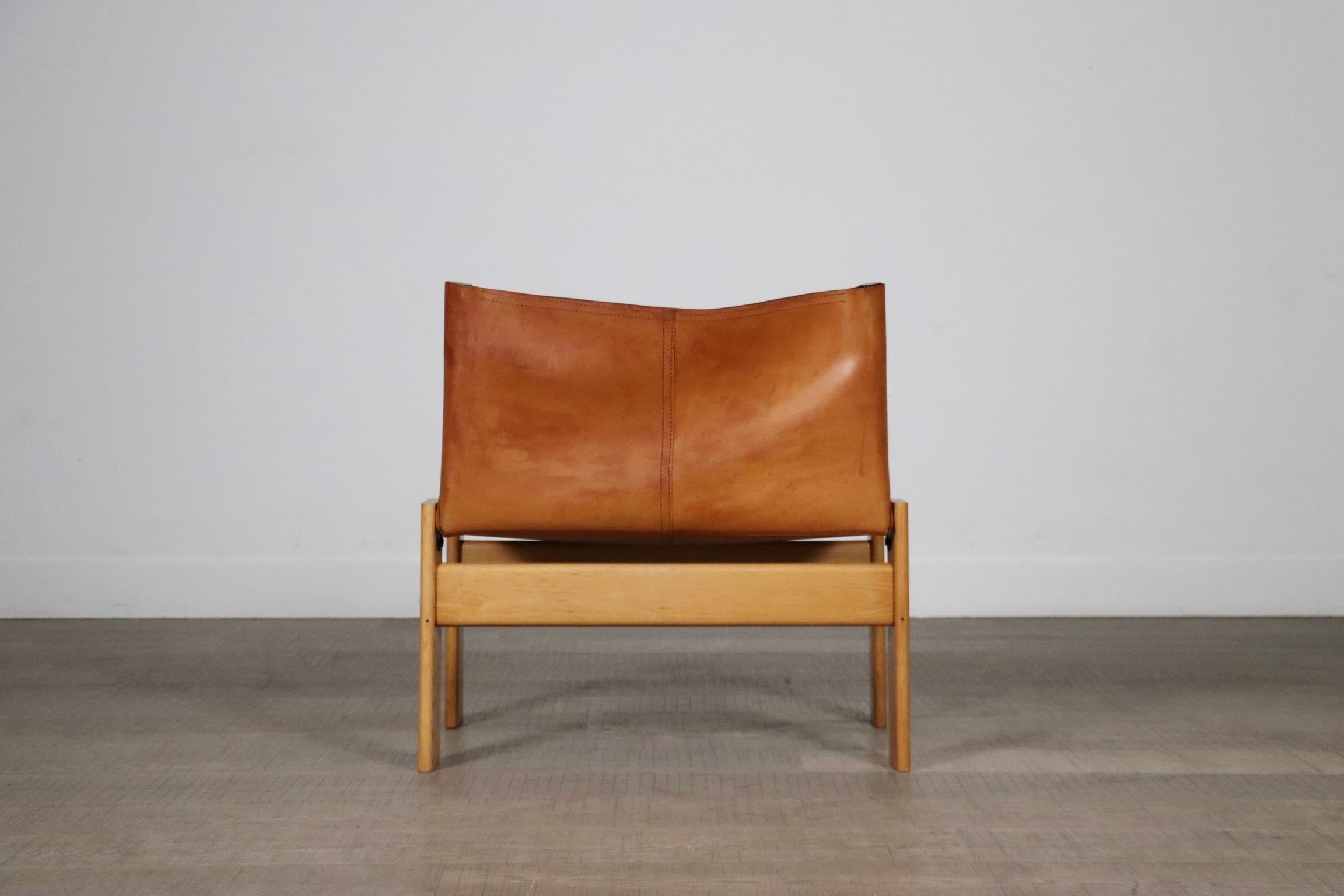 Monk Lounge Chair In Cognac Leather By Afra And Tobia Scarpa, Molteni Italy 1974 10