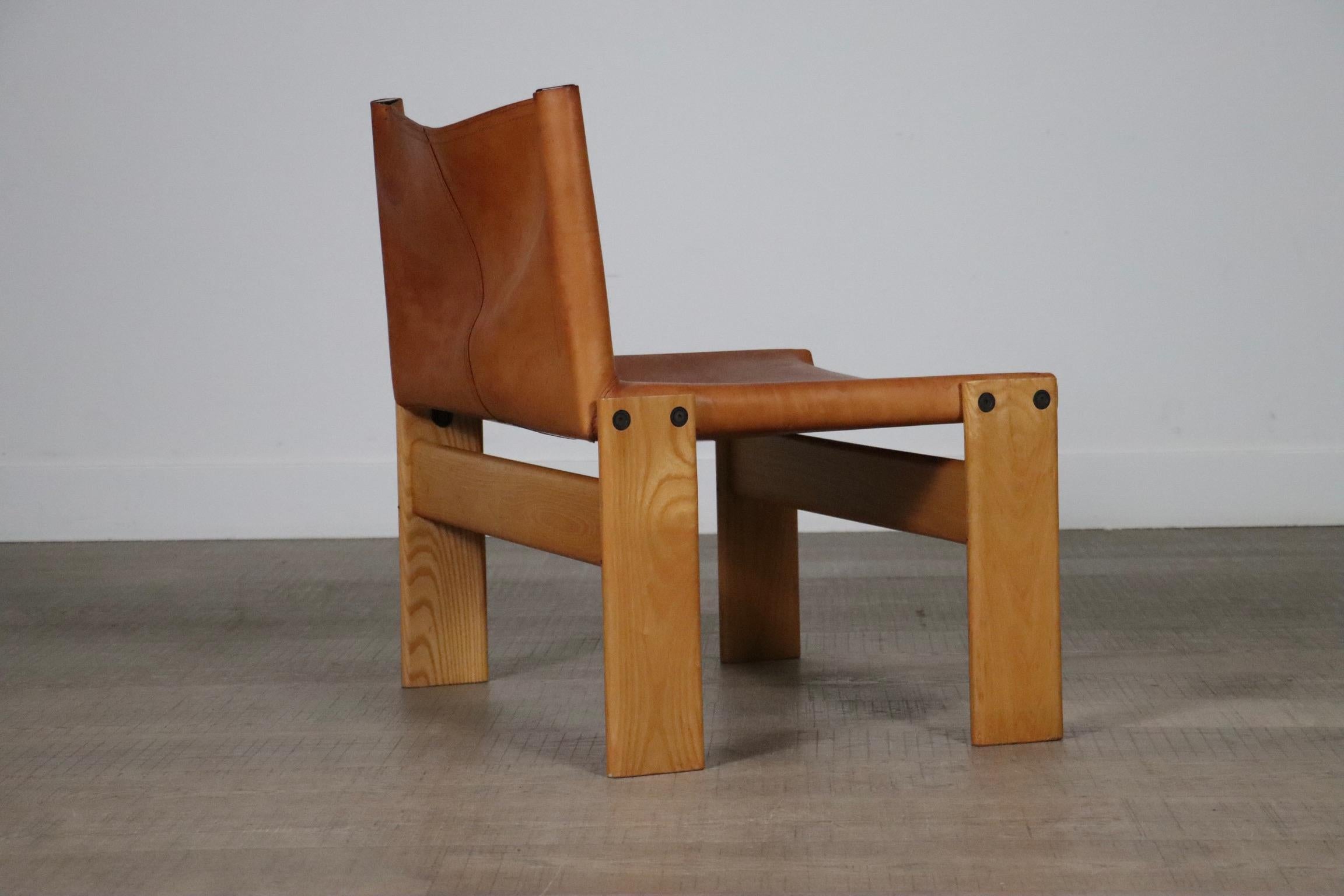 Monk Lounge Chair In Cognac Leather By Afra And Tobia Scarpa, Molteni Italy 1974 11