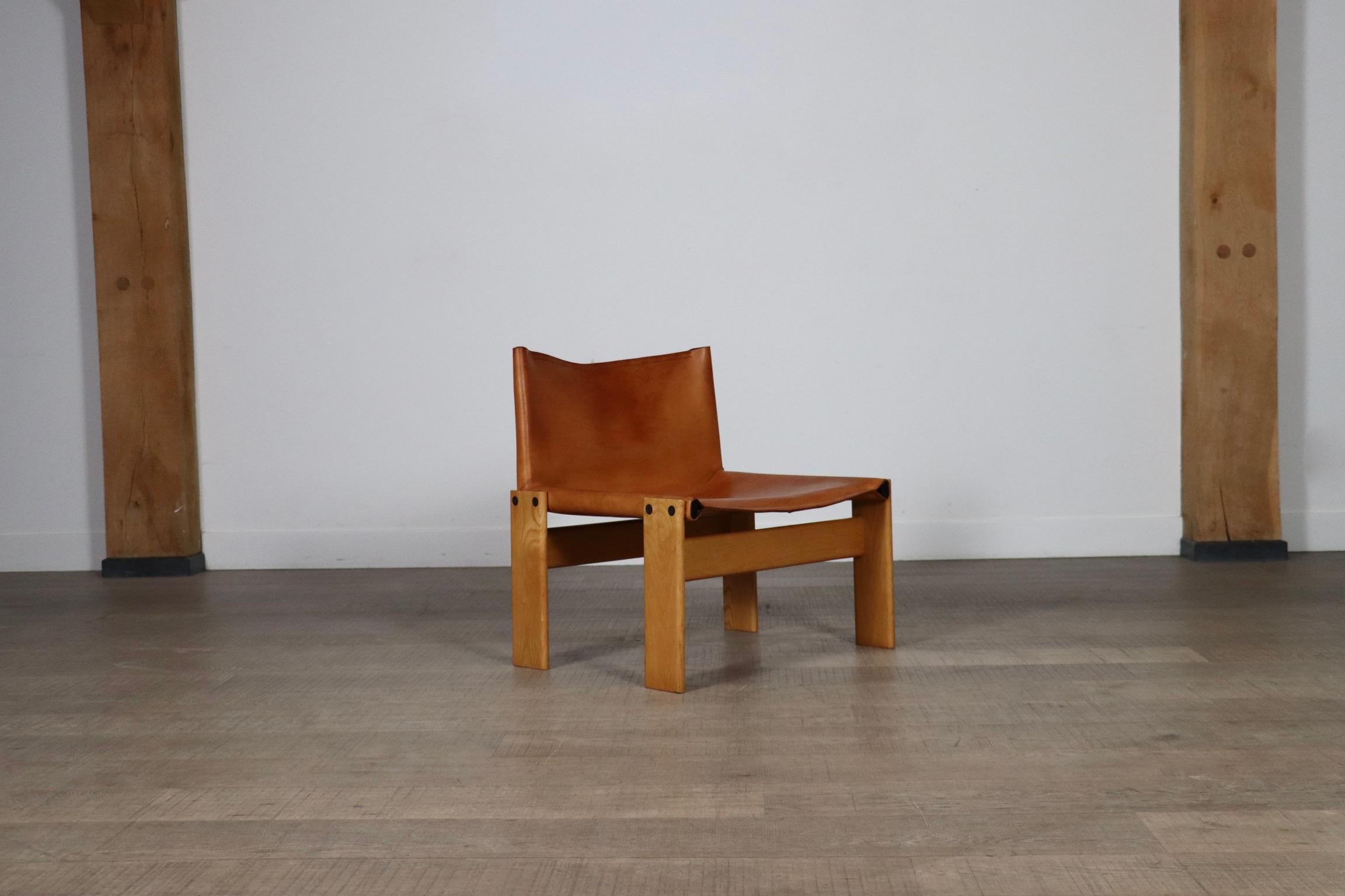 Monk Lounge Chair In Cognac Leather By Afra And Tobia Scarpa, Molteni Italy 1974 12