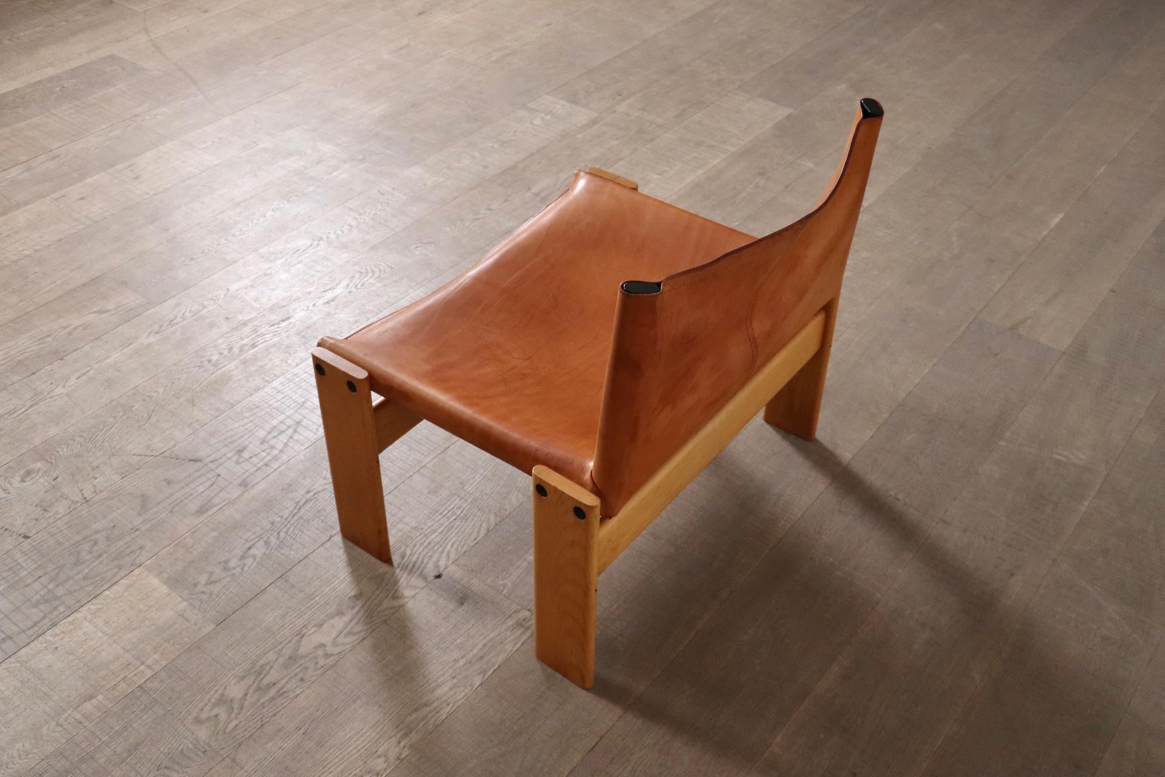 Monk Lounge Chair In Cognac Leather By Afra And Tobia Scarpa, Molteni Italy 1974 1