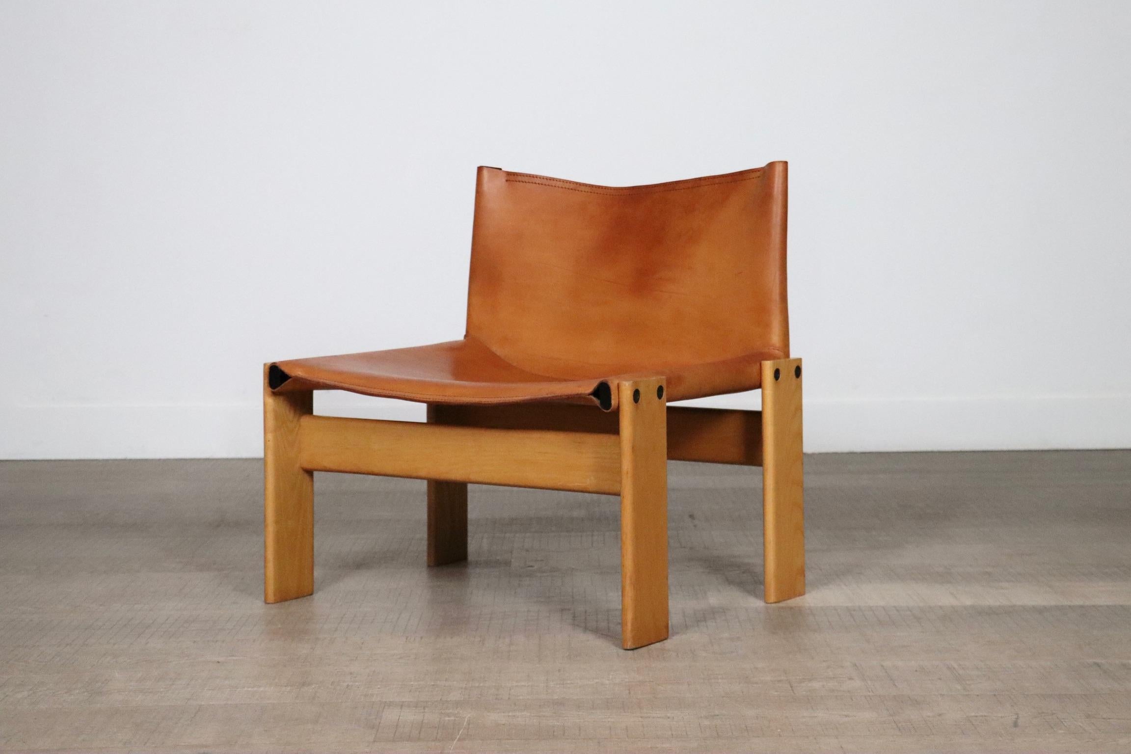 Monk Lounge Chair In Cognac Leather By Afra And Tobia Scarpa, Molteni Italy 1974 3