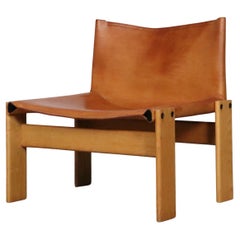 Monk Lounge Chair In Cognac Leather By Afra And Tobia Scarpa, Molteni Italy 1974