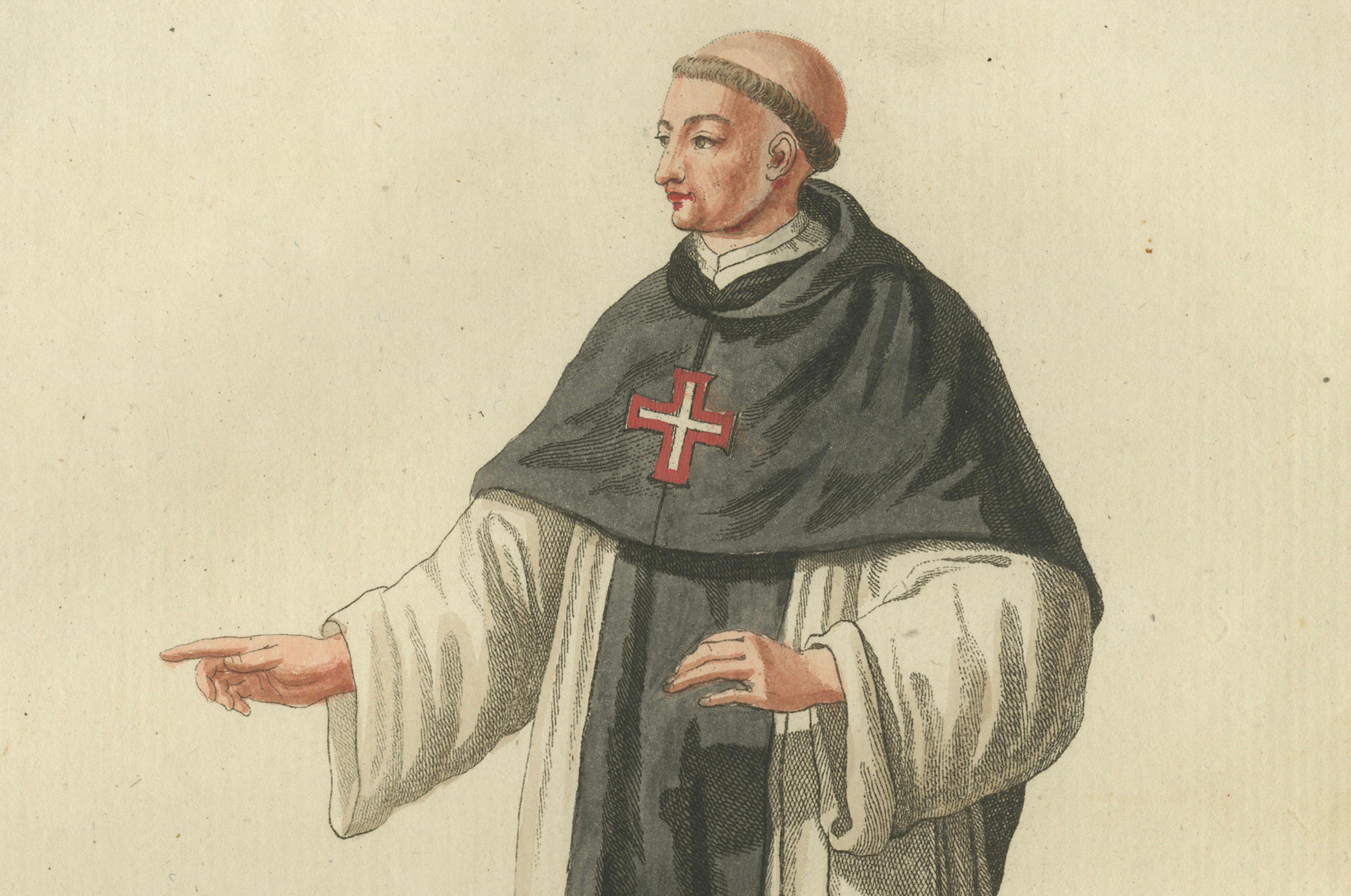 Engraved Monk of the Order of Christ in Portugal - Historic 18th-Century Engraving For Sale