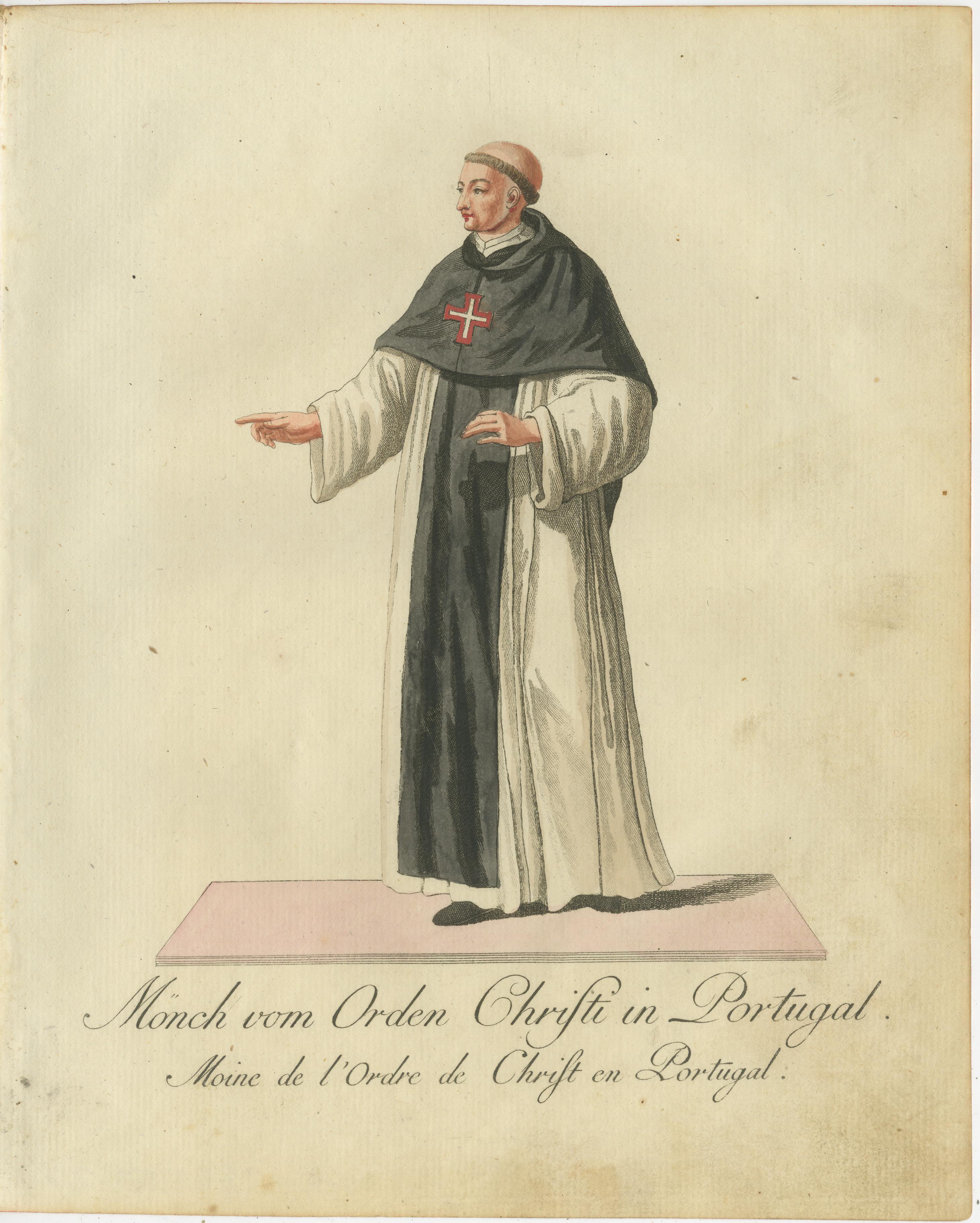 Late 18th Century Monk of the Order of Christ in Portugal - Historic 18th-Century Engraving For Sale