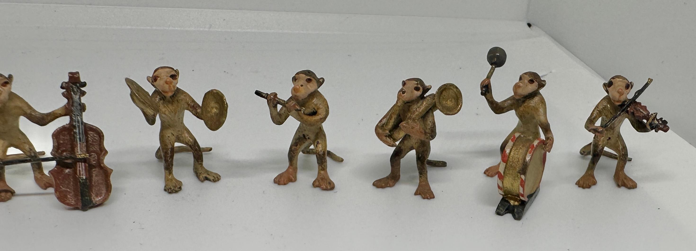 Monkey Band Austrian Vienna Bronze 9 Piece Antique circa 1900 Drum Violin Horn In Good Condition For Sale In New York, NY