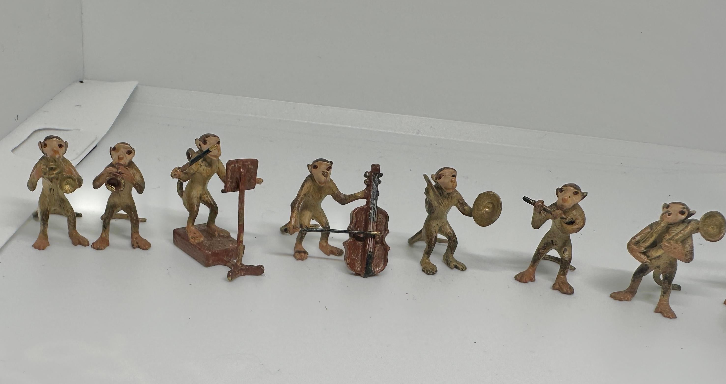 Women's or Men's Monkey Band Austrian Vienna Bronze 9 Piece Antique circa 1900 Drum Violin Horn For Sale