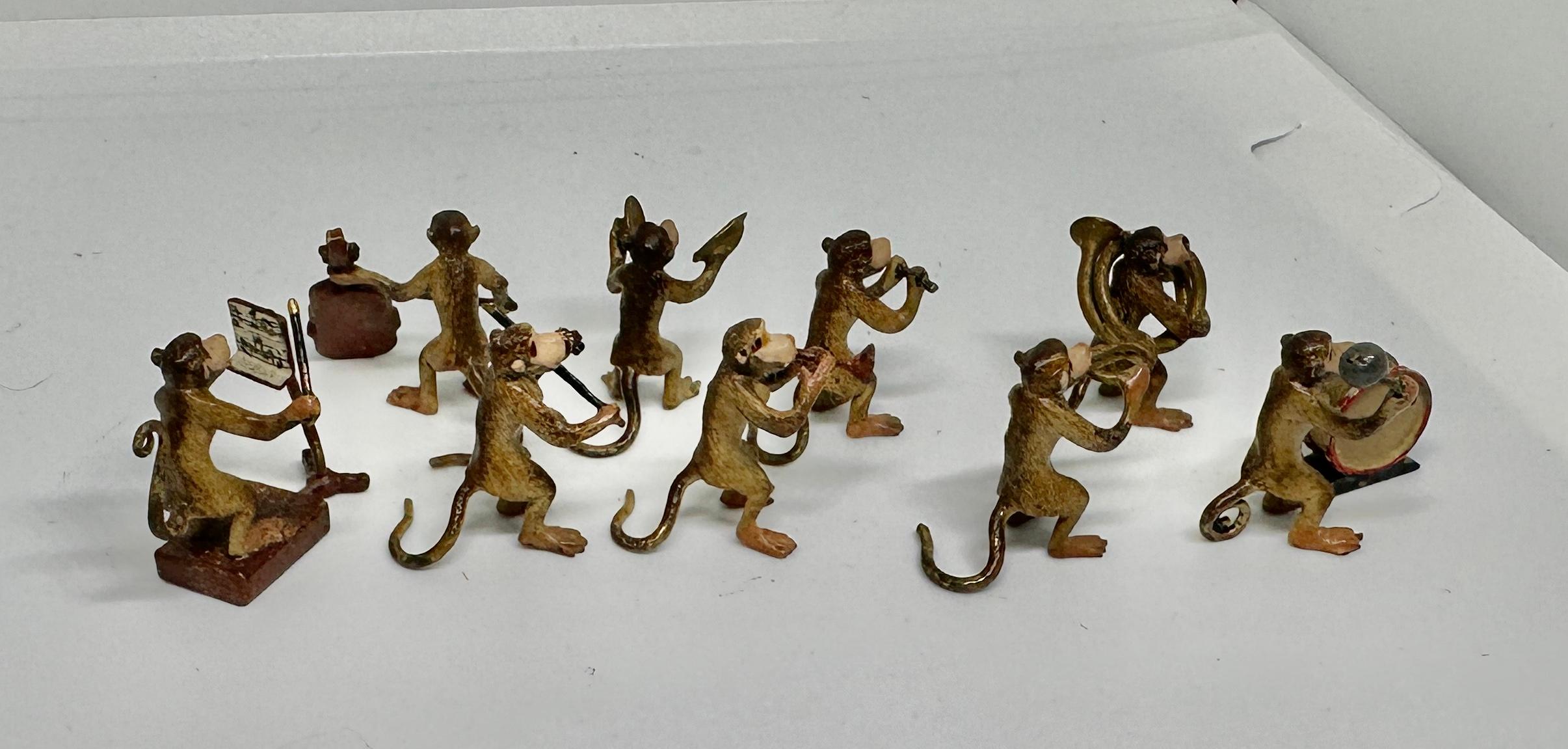Monkey Band Austrian Vienna Bronze 9 Piece Antique circa 1900 Drum Violin Horn For Sale 2