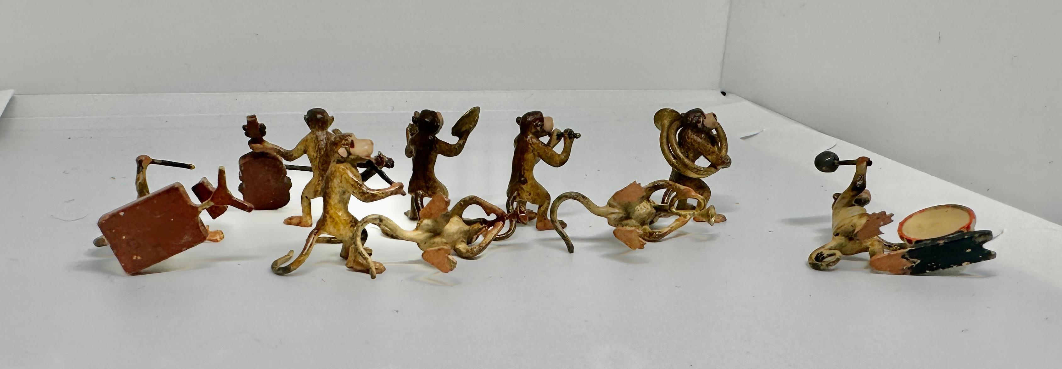 Monkey Band Austrian Vienna Bronze 9 Piece Antique circa 1900 Drum Violin Horn For Sale 3
