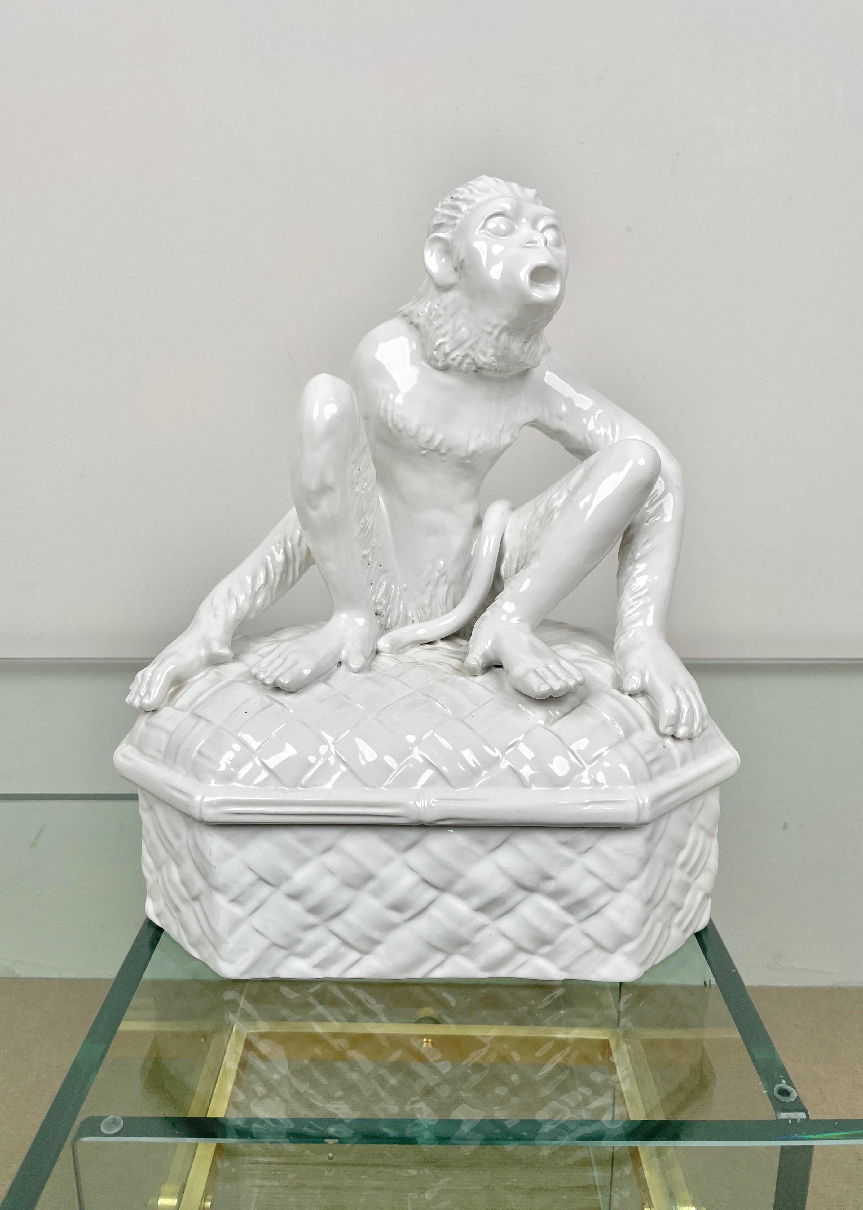 Mid-Century Modern Sculpture de boîte en céramique singe de Vivai del Sud, Italie, 1970 en vente