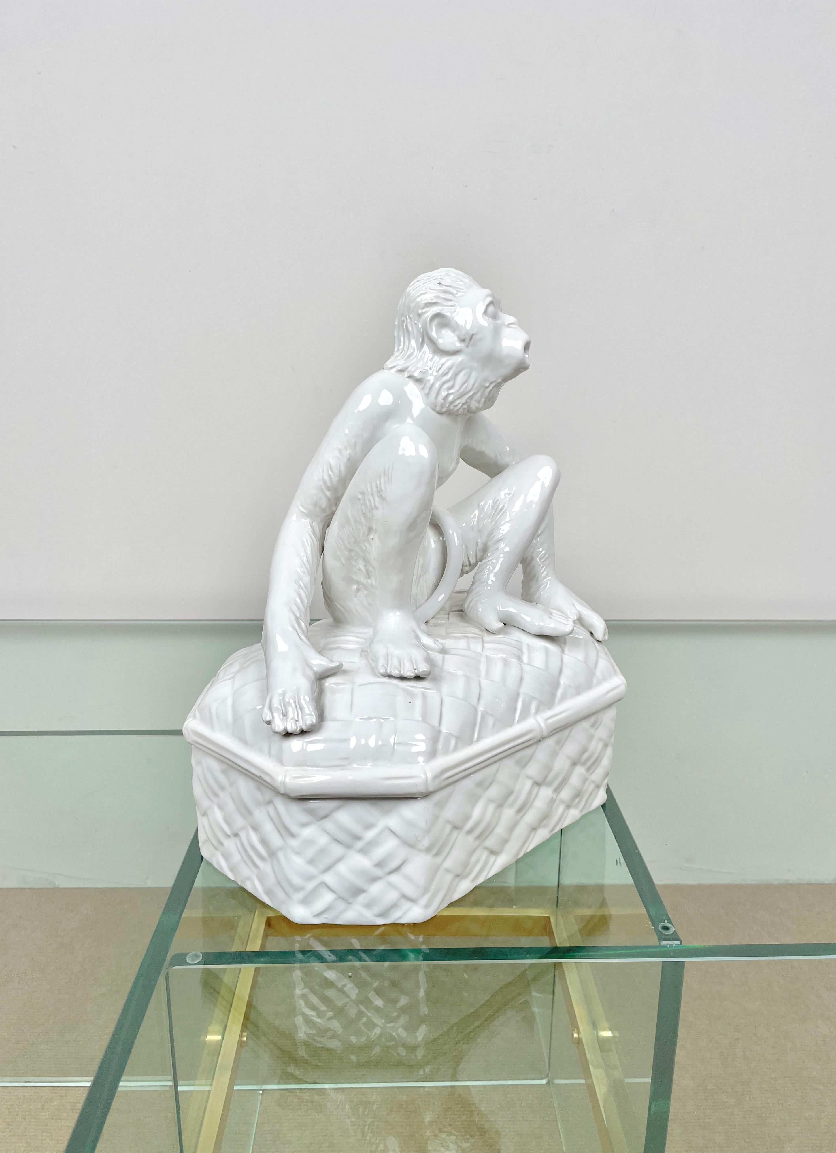 Sculpture de boîte en céramique singe de Vivai del Sud, Italie, 1970 Bon état - En vente à Rome, IT