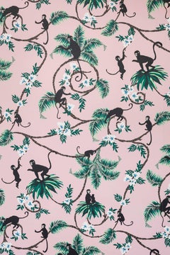 'Monkey' Contemporary, Traditional Wallpaper in Pale Pink