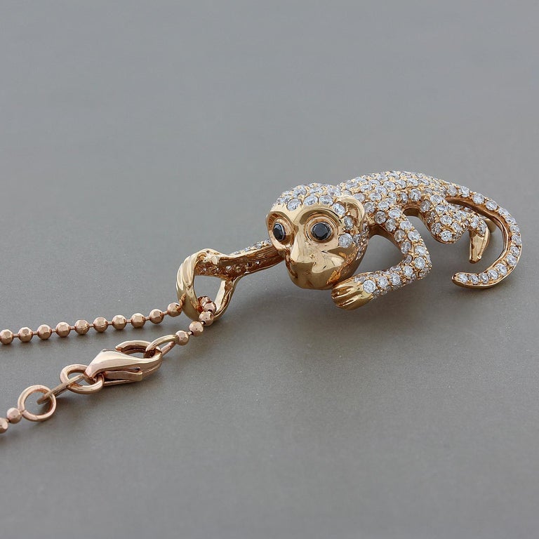 Monkey Diamond Gold Pendant at 1stDibs