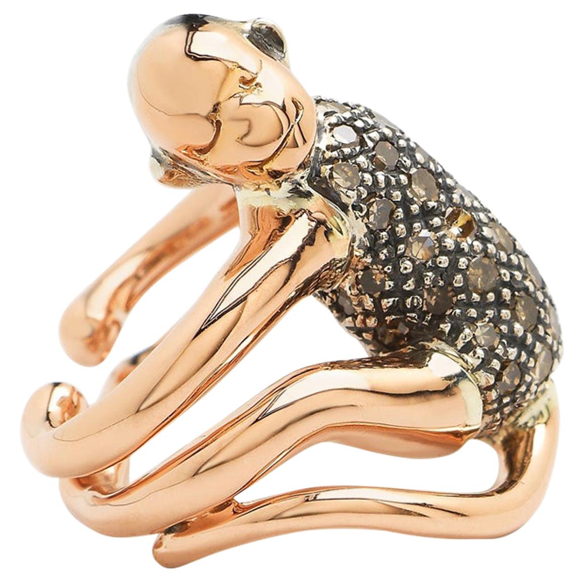 Monkey Ear Hugger 18 Karat Gold and Sterling Silver and Diamond Earring For Sale