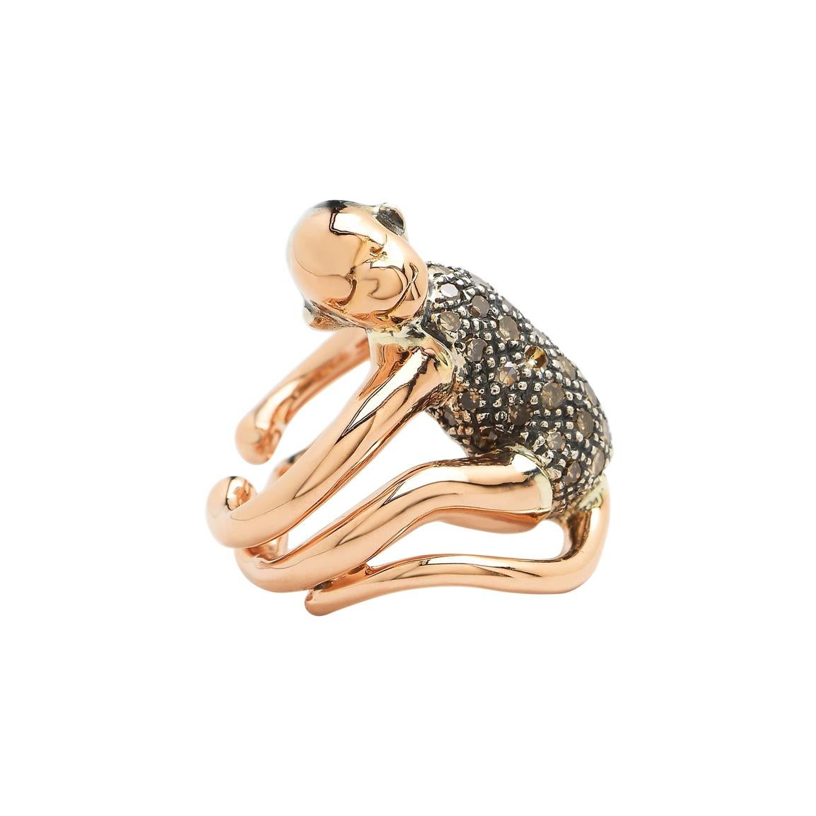 Monkey Ear Hugger 18 Karat Gold and Sterling Silver and Diamond Earring For Sale