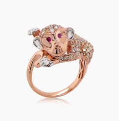 Monkey Fancy Diamond Ruby 18K Rose Gold Ring