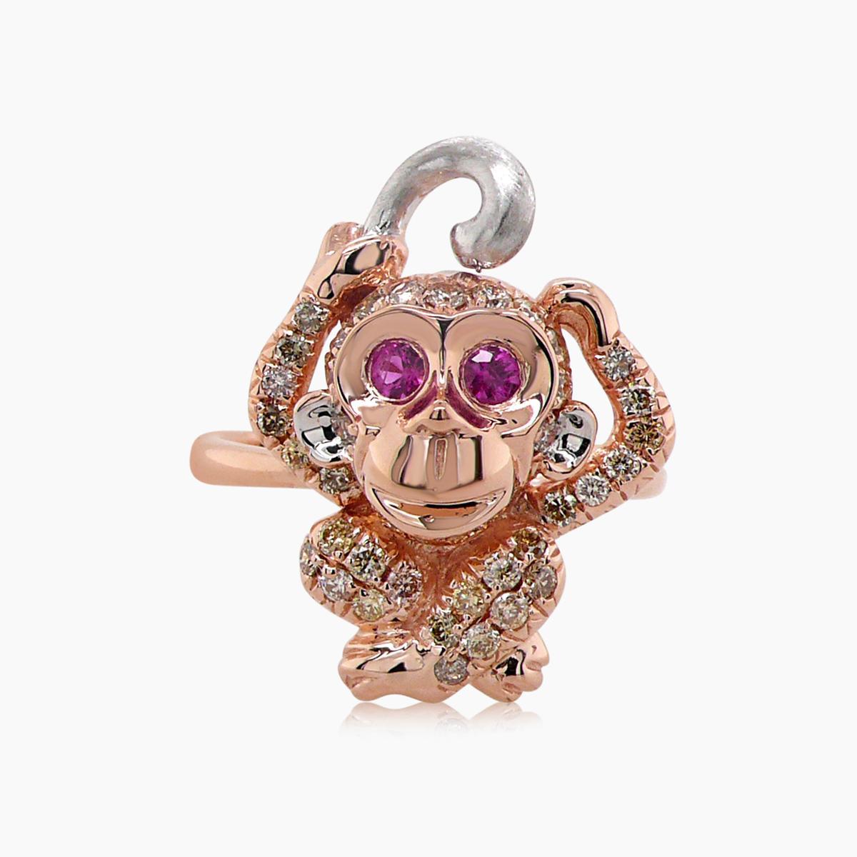 Anello Monkey Fancy con diamante e rubino in oro rosa 18K In condizioni Nuovo in vendita a Oakton, VA