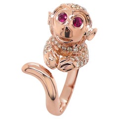Monkey Fancy Diamond & Ruby 18K Rose Gold Ring
