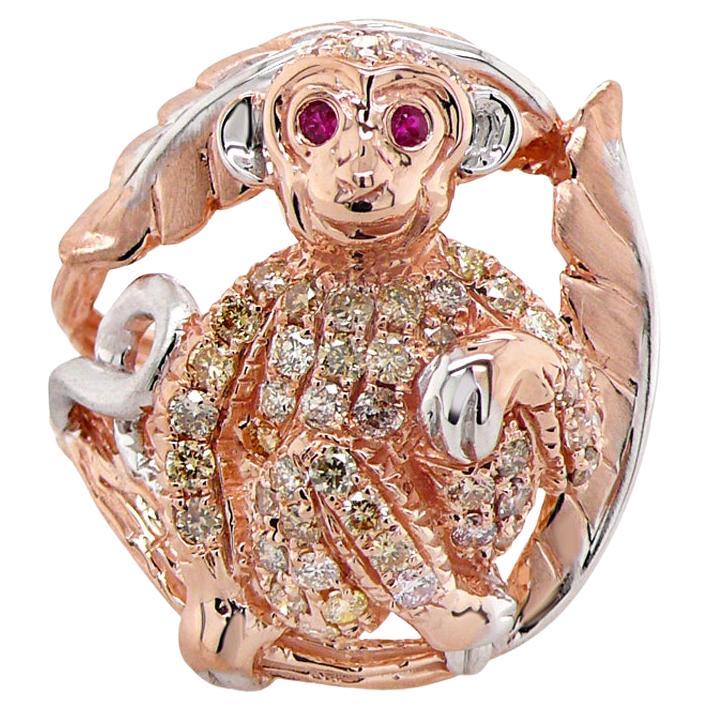 Monkey Fancy Diamond & Ruby 18K Rose Gold Ring