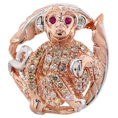 Monkey Fancy Diamond & Ruby 18K Rose Gold Ring