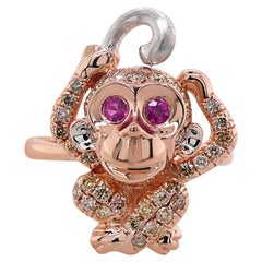 Monkey Fancy Diamond & Ruby 18K Rose Gold Ring