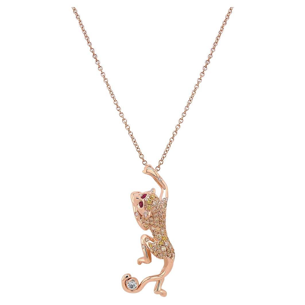 Monkey Fancy Diamond Ruby & White Diamond 18K Rose Gold Anhänger Halskette