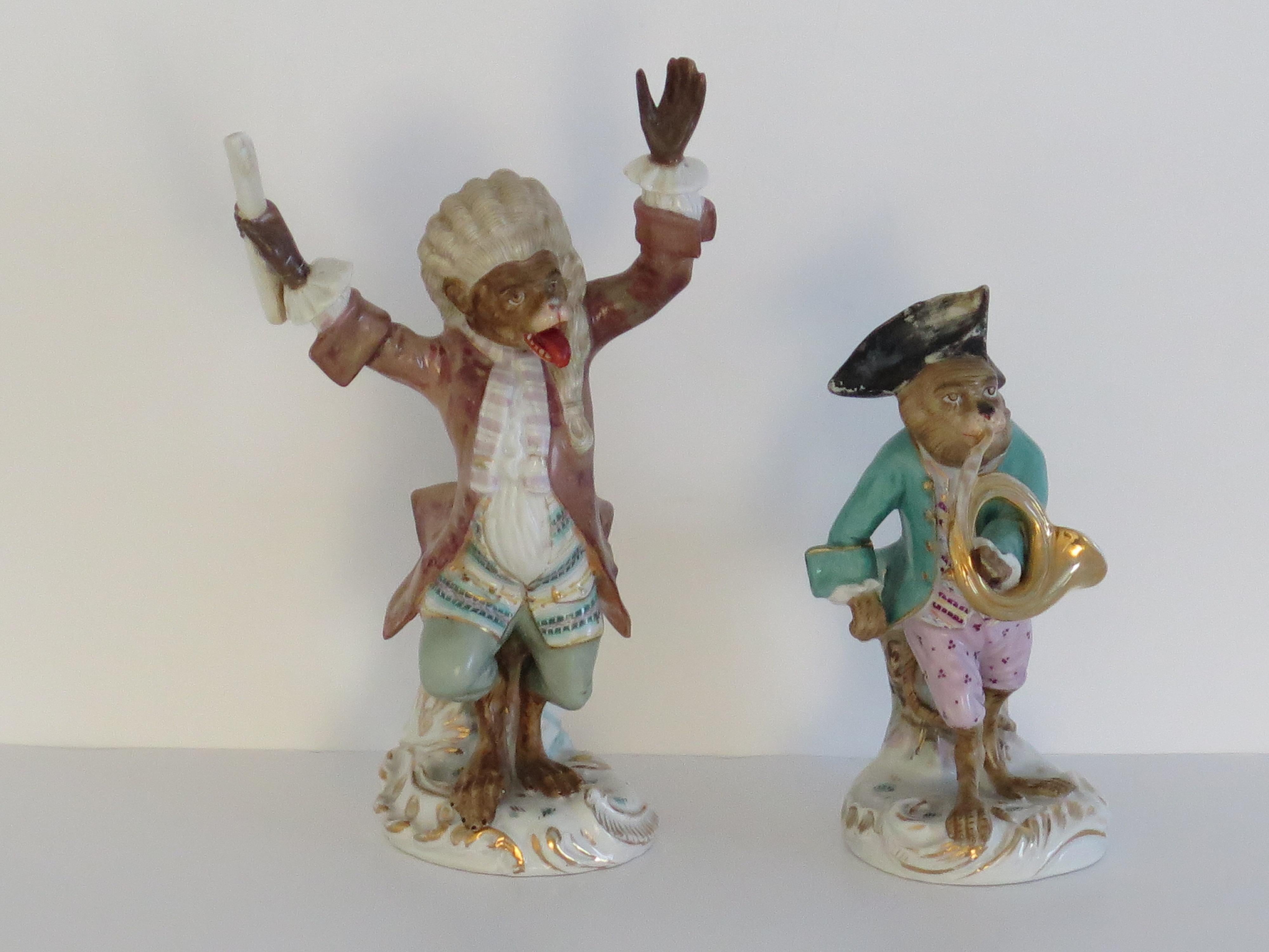Baroque Revival Monkey Figurine NINE-Piece Set Musical Band by Sitzendorf Porcelain, Circa 1910 For Sale