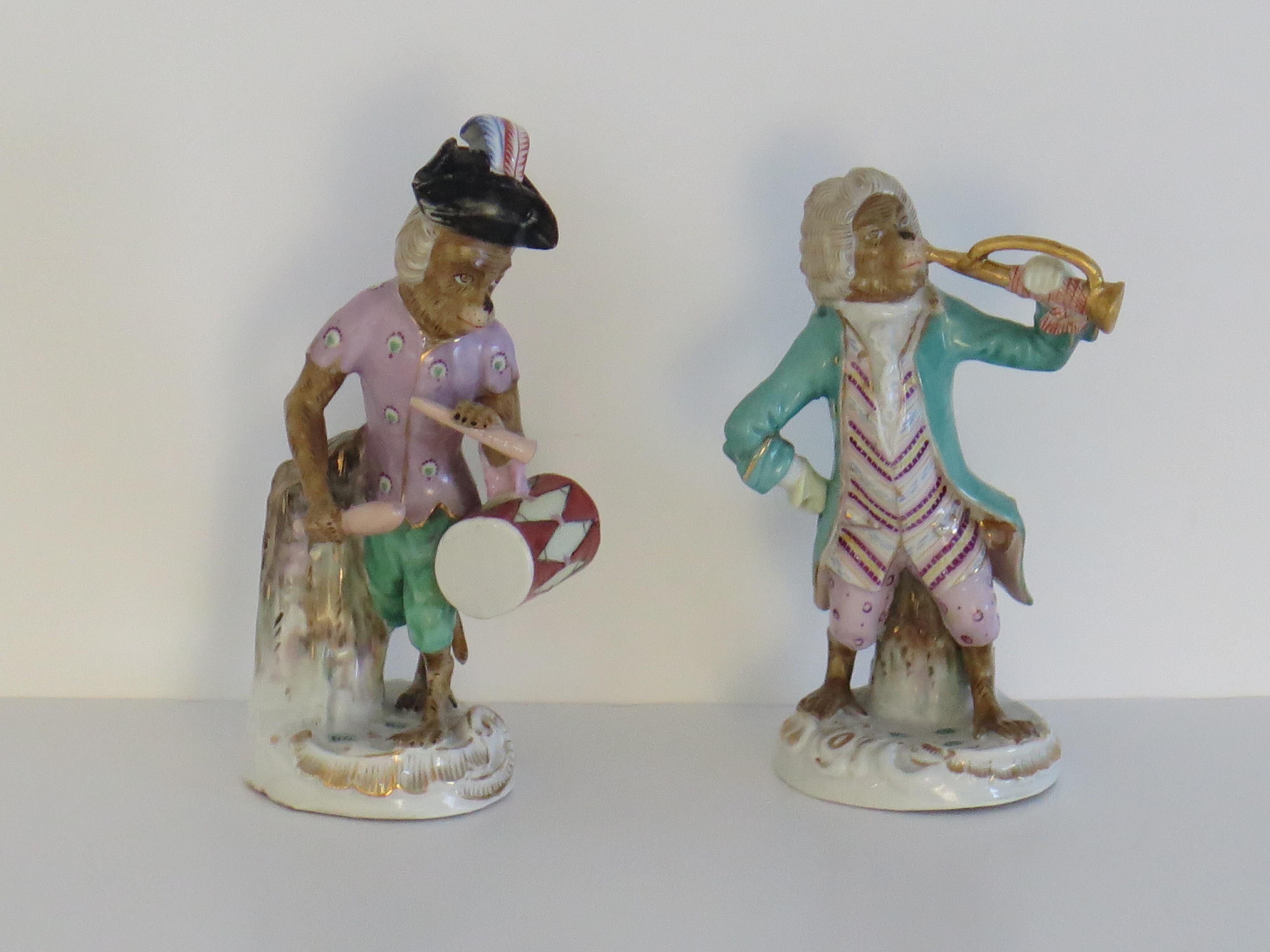 Baroque Revival Monkey Figurine NINE-Piece Set Musical Band by Sitzendorf Porcelain, Circa 1910 For Sale