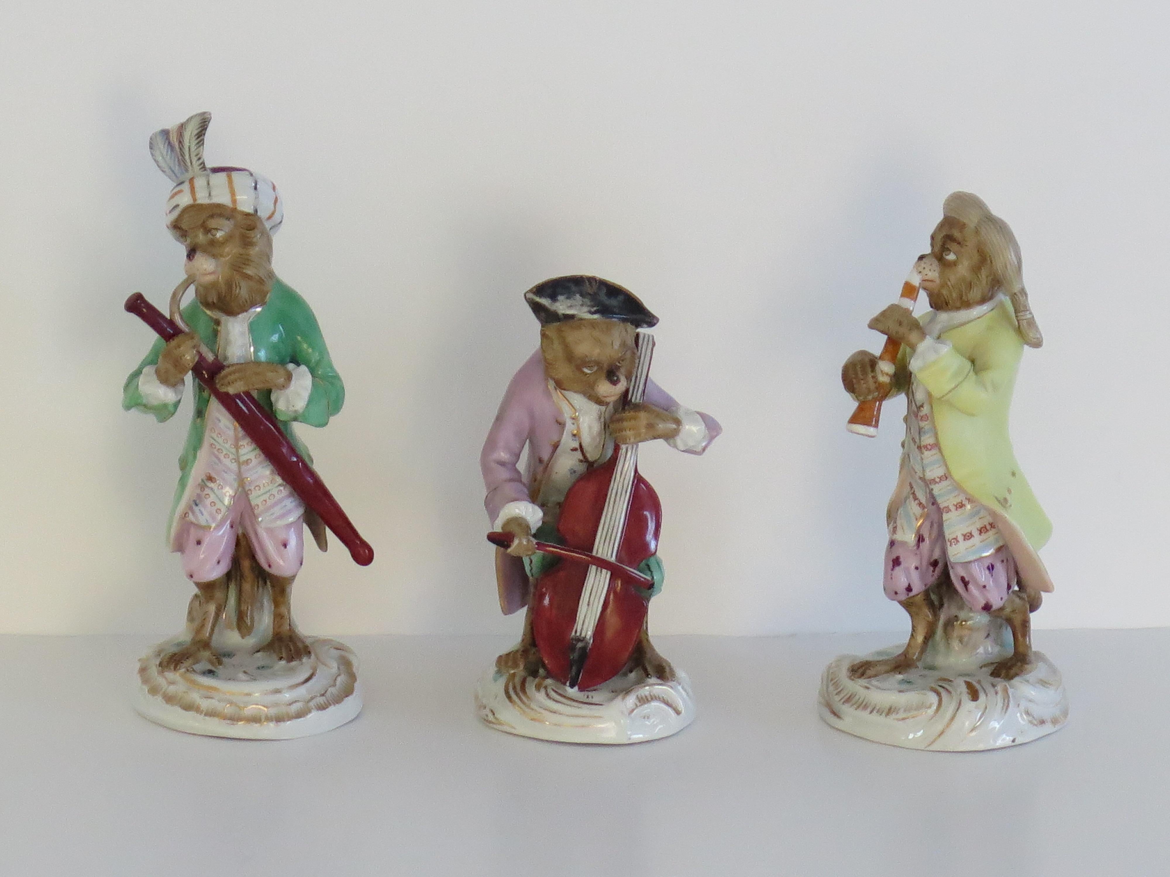 Hand-Painted Monkey Figurine NINE-Piece Set Musical Band by Sitzendorf Porcelain, Circa 1910 For Sale
