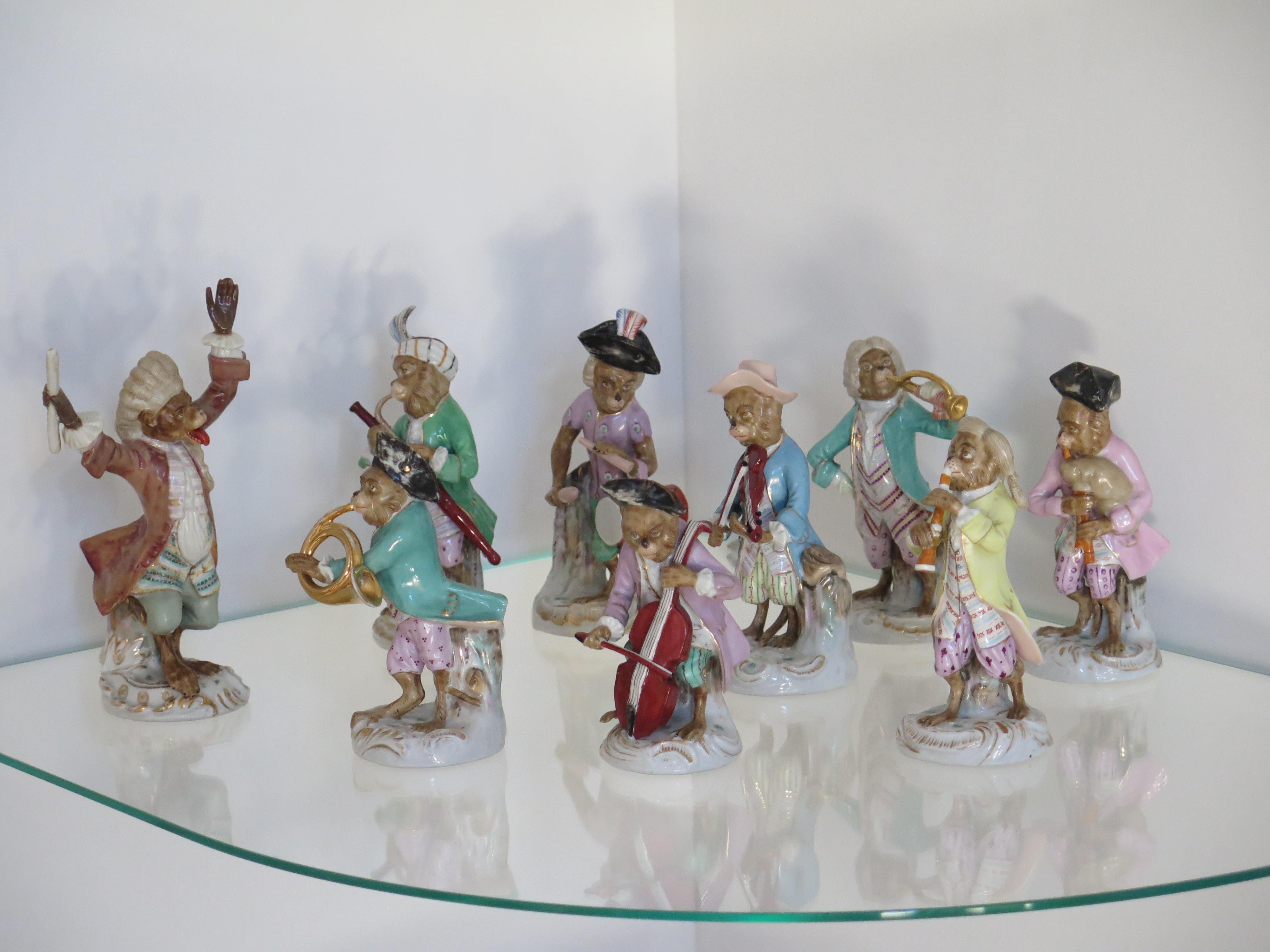 20th Century Monkey Figurine NINE-Piece Set Musical Band by Sitzendorf Porcelain, Circa 1910 For Sale