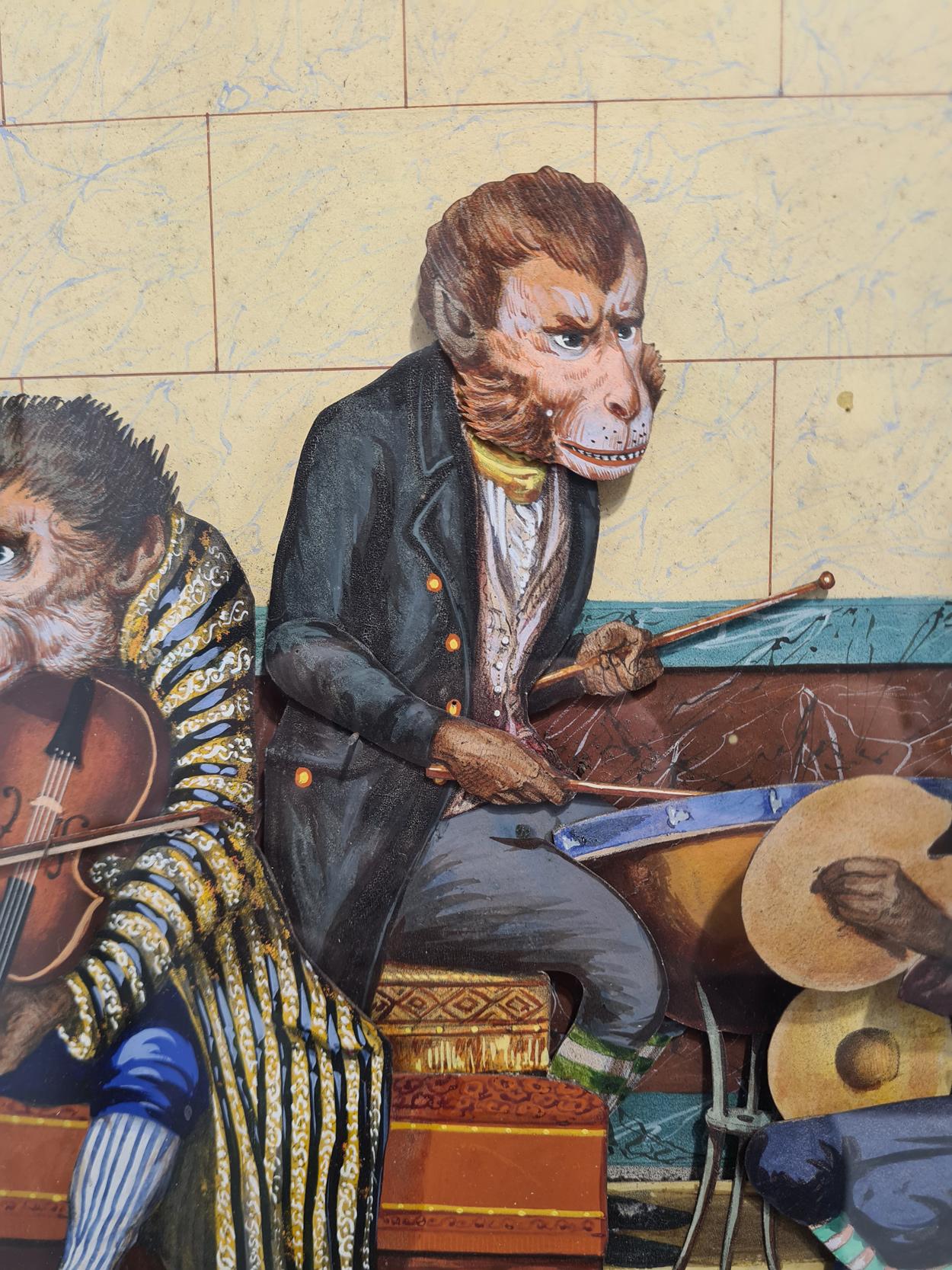 Napoleon III Monkey Orchestra Musical Automata Picture, Lecoultre & Riviere, France, c. 1865 For Sale