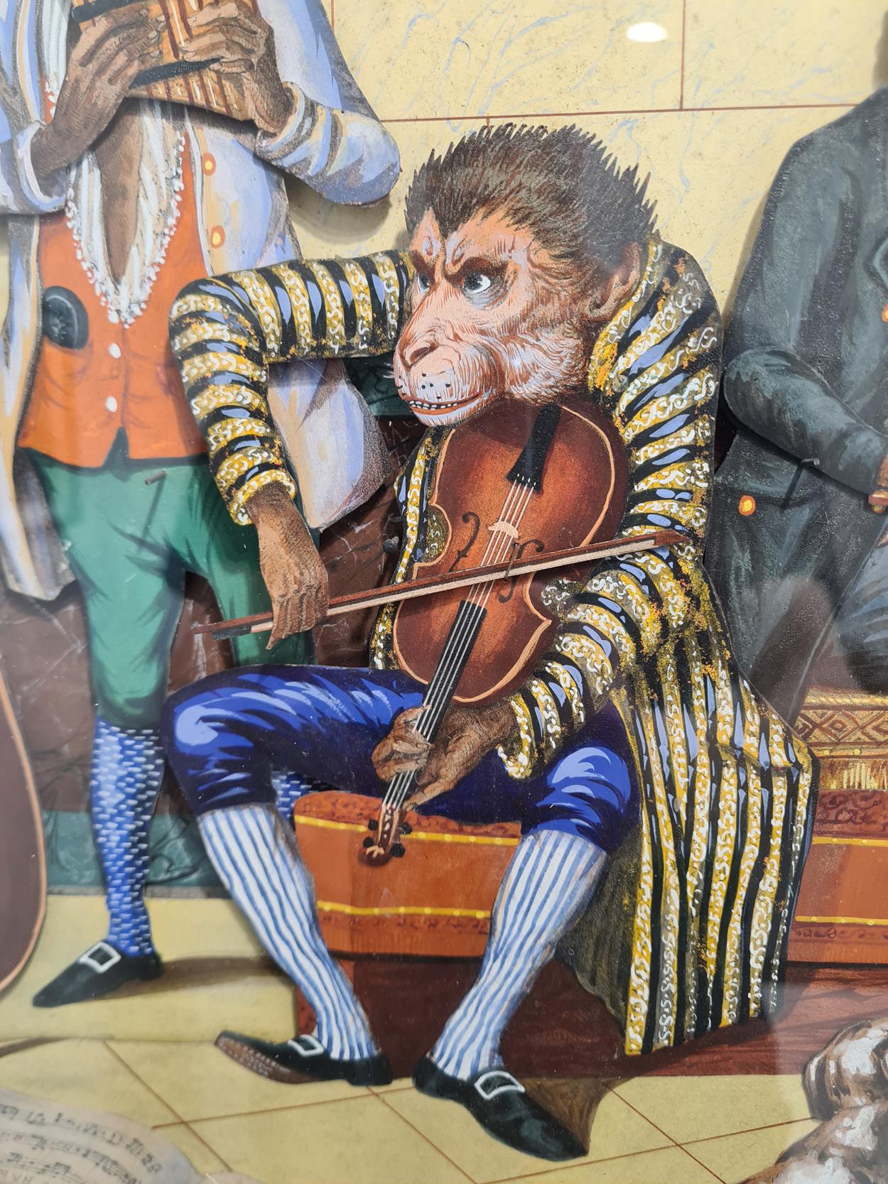 French Monkey Orchestra Musical Automata Picture, Lecoultre & Riviere, France, c. 1865 For Sale
