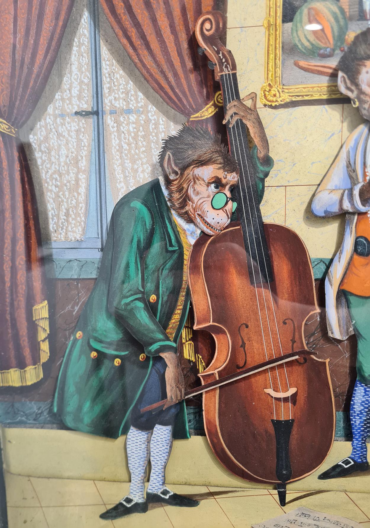 Monkey Orchestra Musical Automata Picture, Lecoultre & Riviere, France, c. 1865 In Good Condition For Sale In London, GB