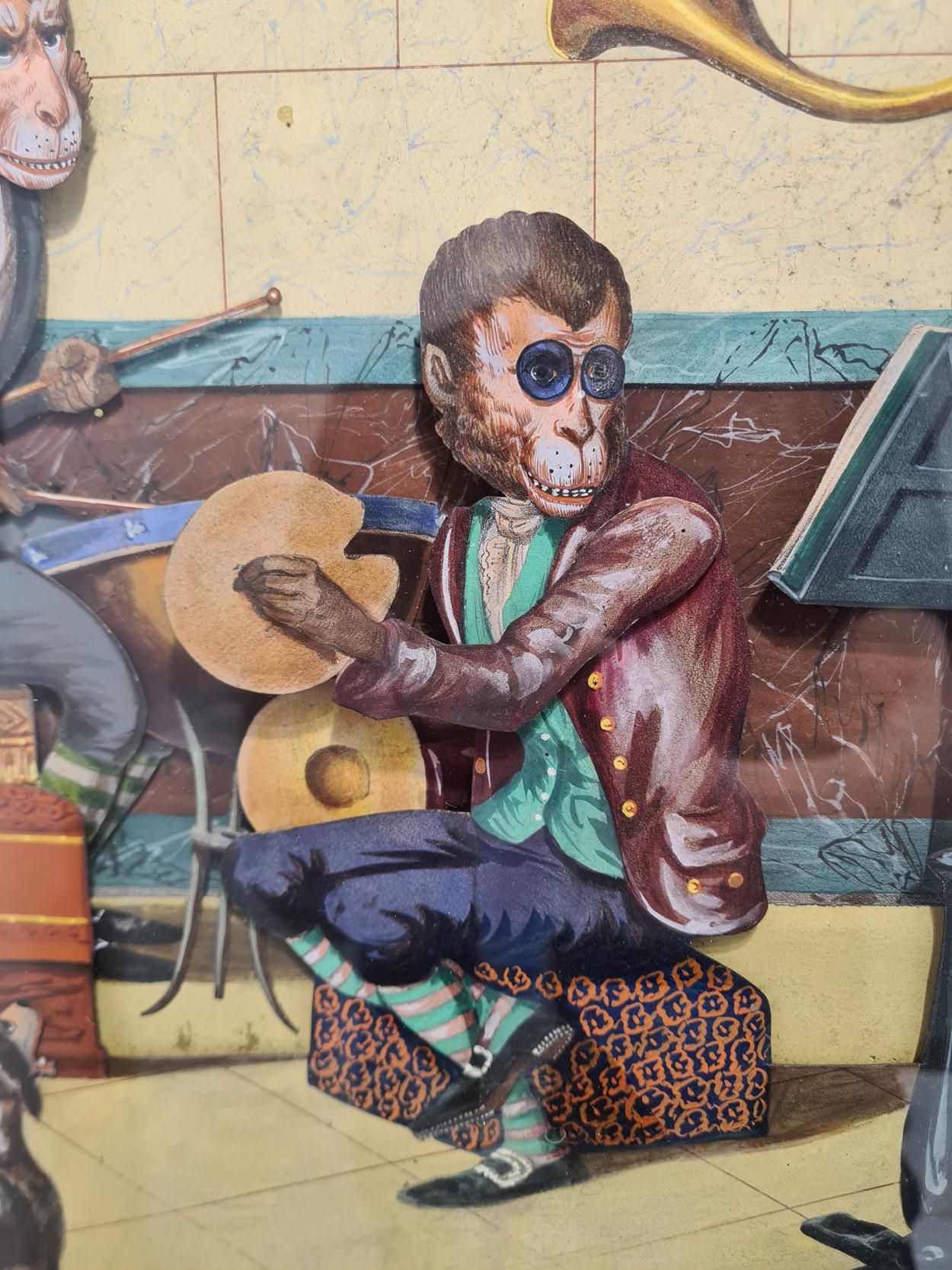 Mid-19th Century Monkey Orchestra Musical Automata Picture, Lecoultre & Riviere, France, c. 1865 For Sale