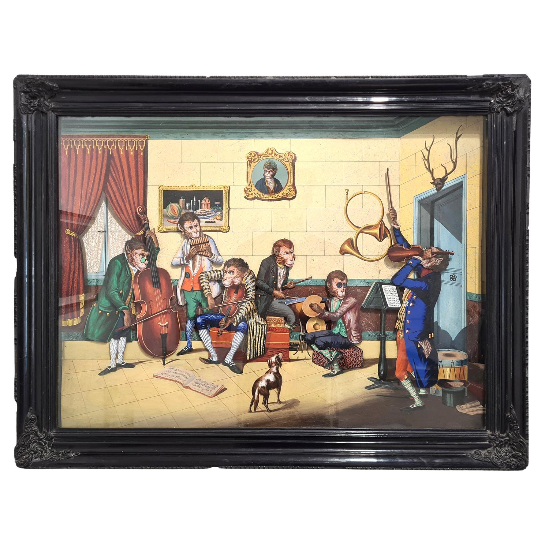 Monkey Orchestra Musical Automata Picture, Lecoultre & Riviere, France, c. 1865 For Sale