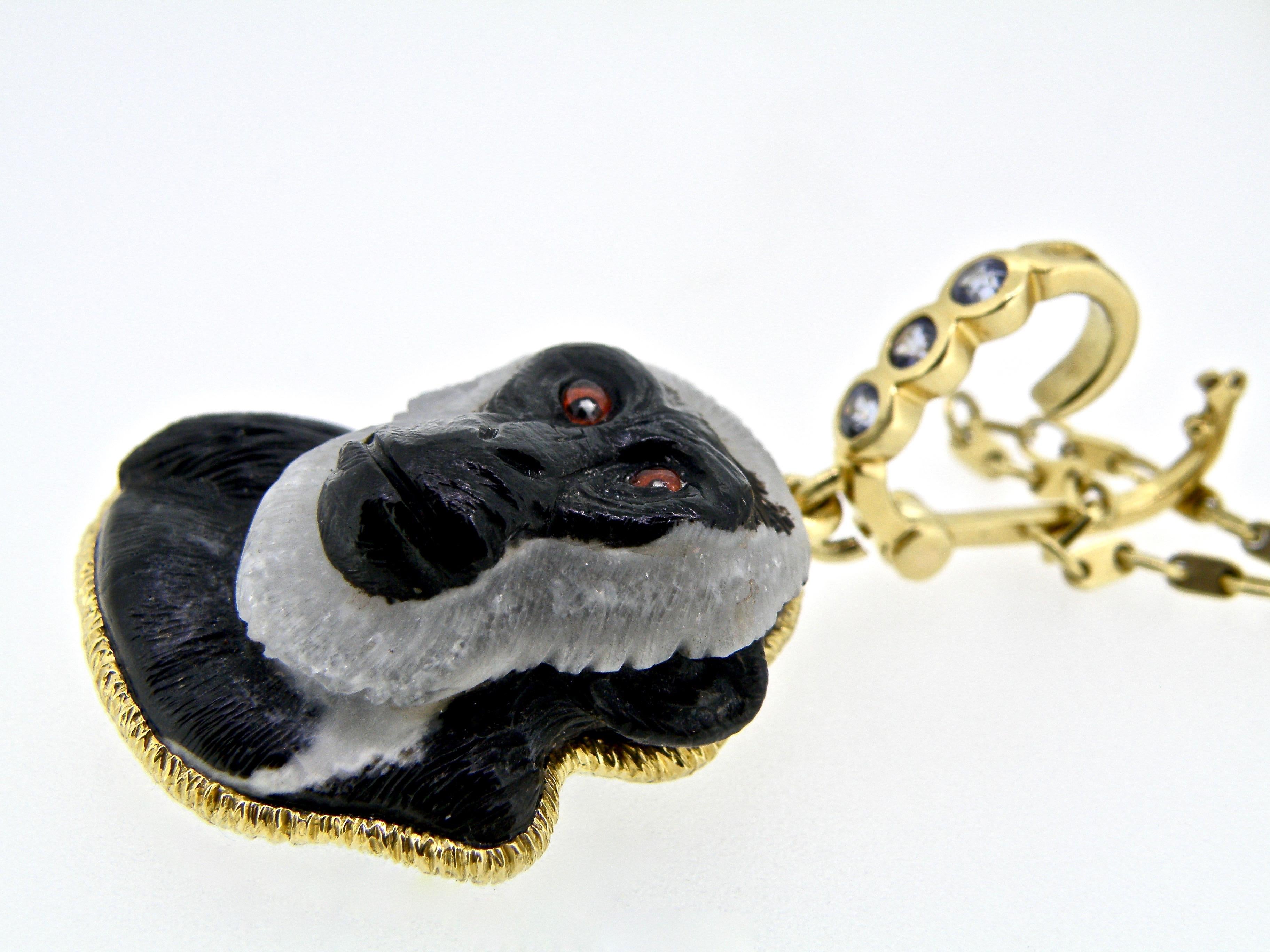 Monkey Pendant in Gold Bezel on a Sapphire Bail In New Condition In Cohasset, MA