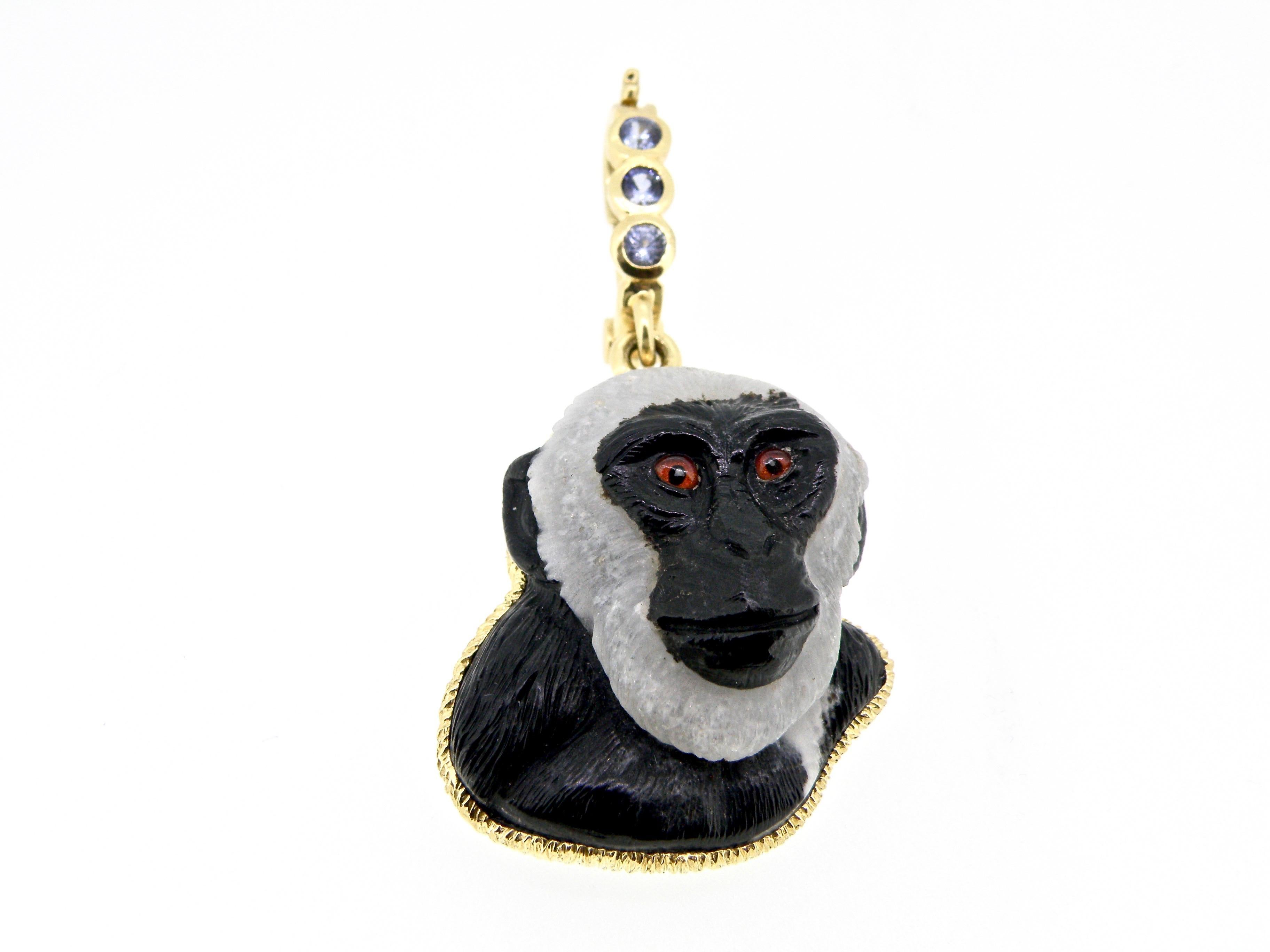 Men's Monkey Pendant in Gold Bezel on a Sapphire Bail