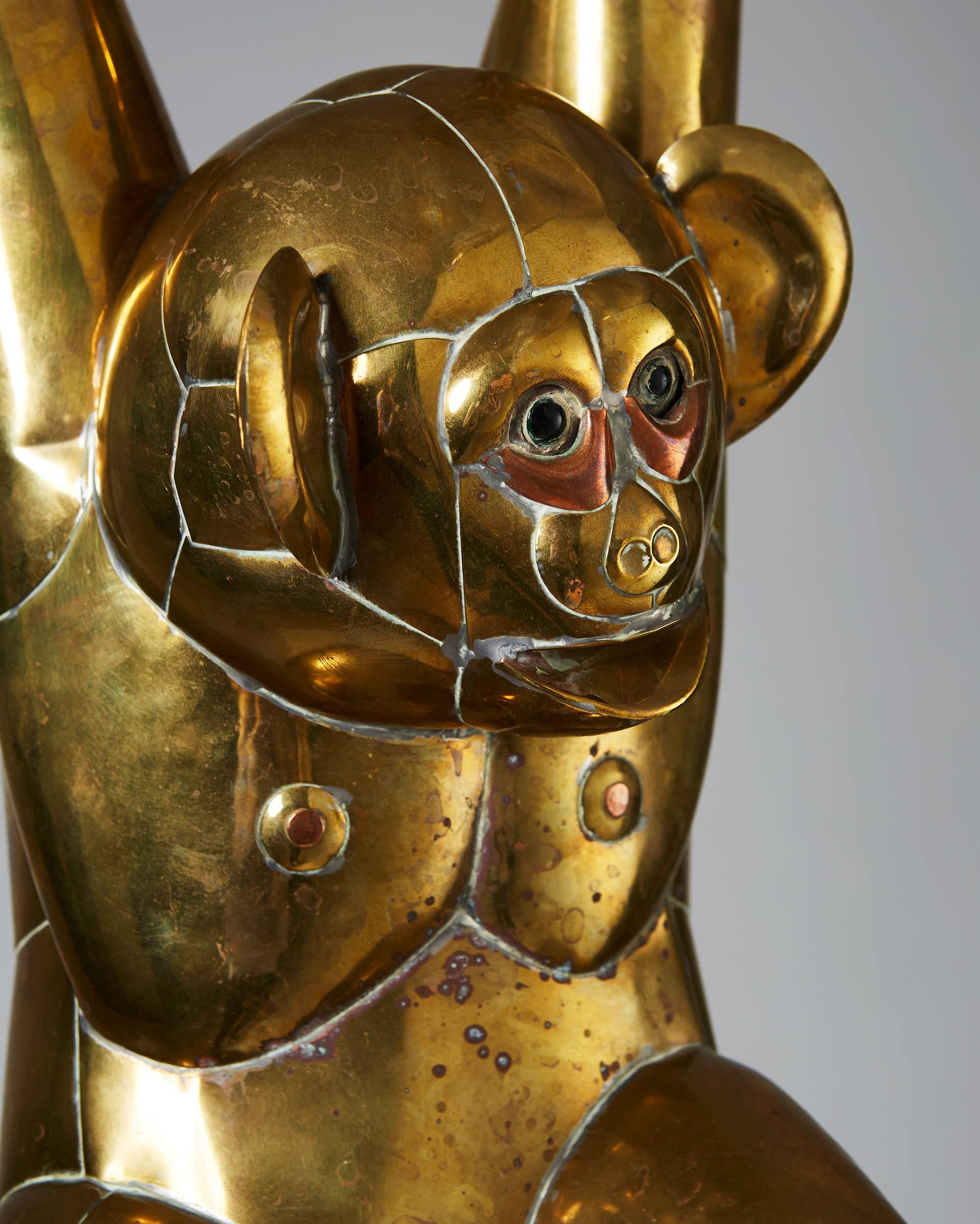 Patinated Monkey Sculpture Designed by Sergio Bustamante, Mexico, 1970s