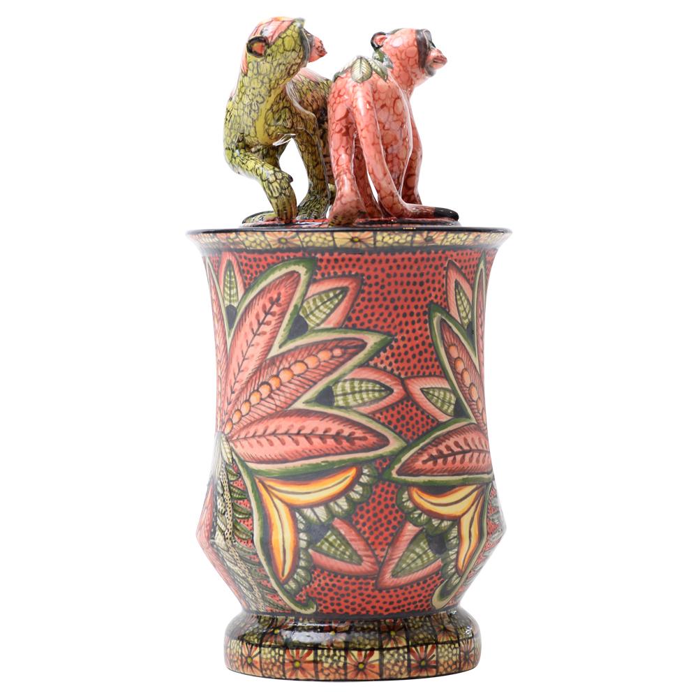 Monkey Tureen by Ardmore Ceramics. Hand sculpted by Moshe Sello and hand painted by Punch Shabalala in South Africa. Measuring 12 inches high 6 inches in length and 6 inches in width.

Each Ardmore ceramic piece is a collaborative process. 
Some