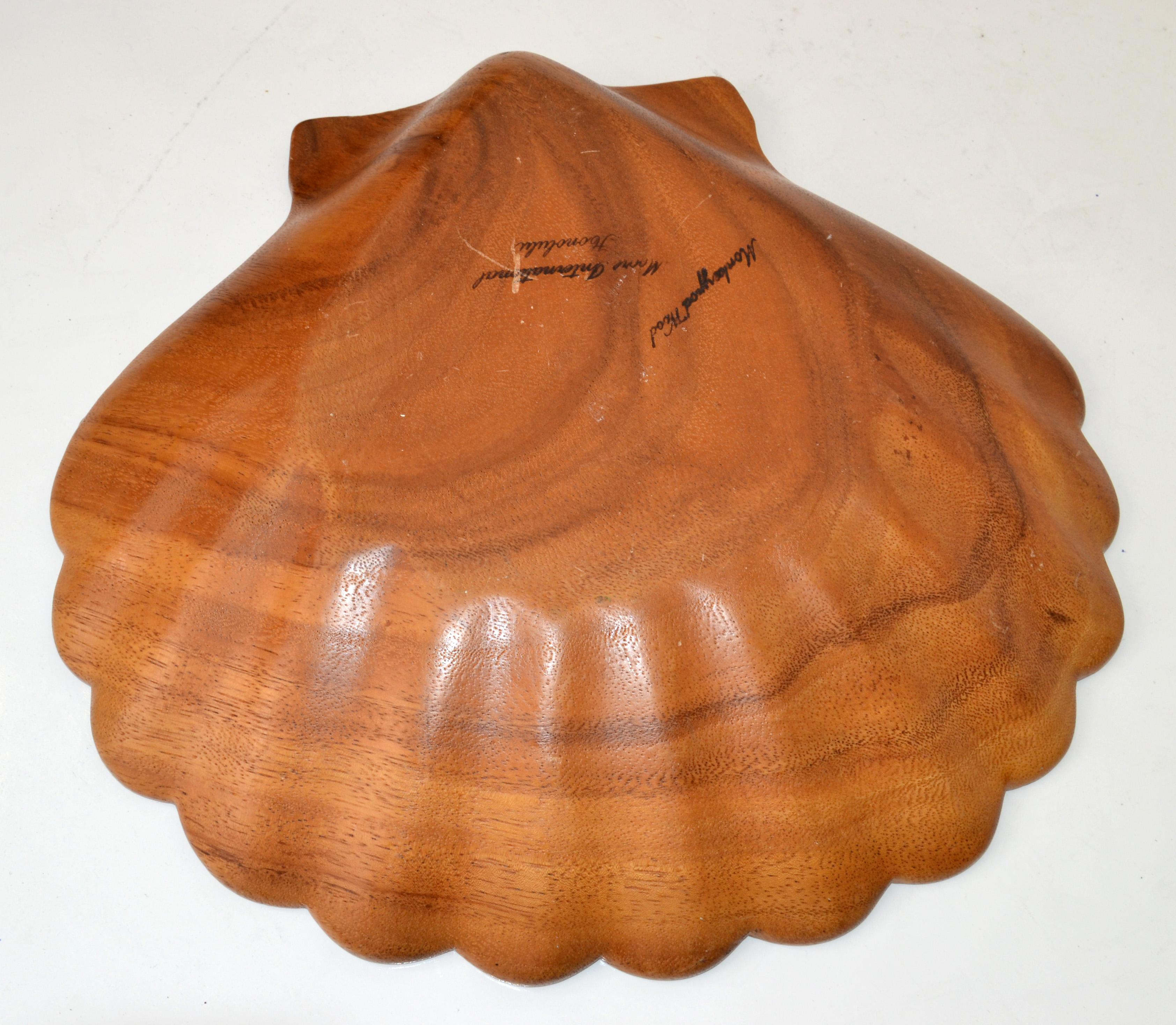 Monkeypod Wood Handcrafted Clam Shell Bowl Organic Modern Moore International 70 For Sale 1