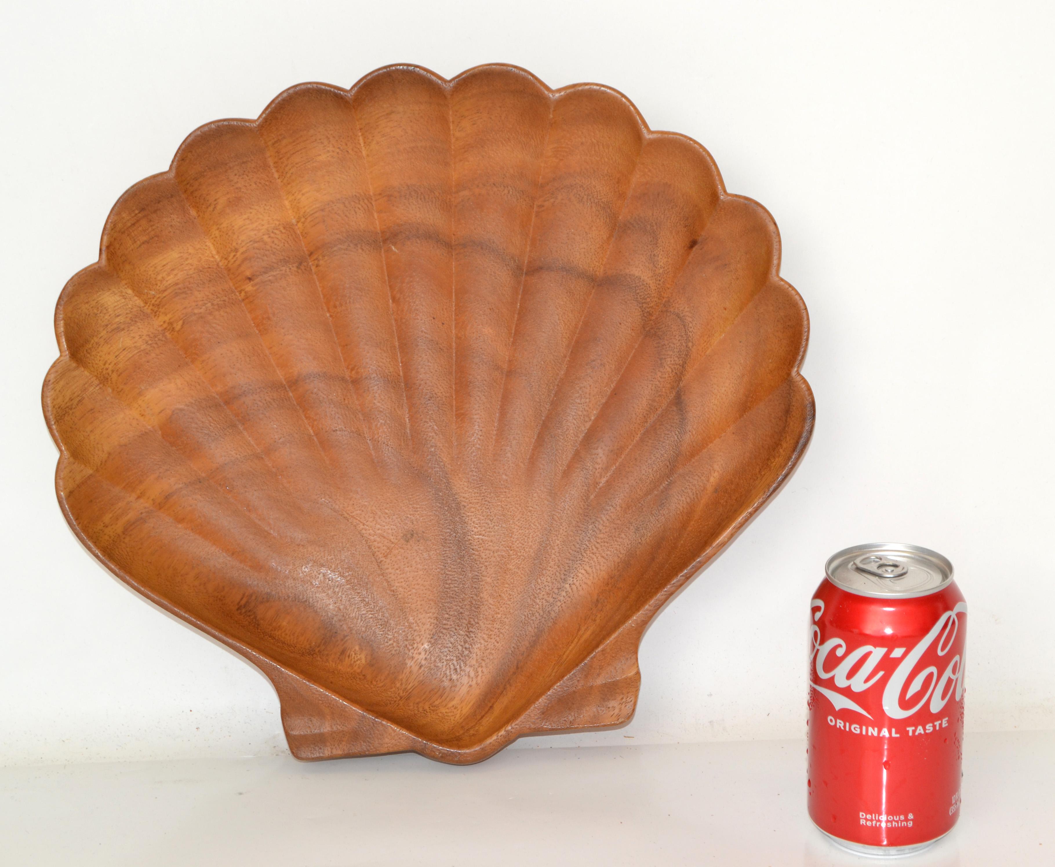 Hand-Carved Monkeypod Wood Handcrafted Clam Shell Bowl Organic Modern Moore International 70 For Sale