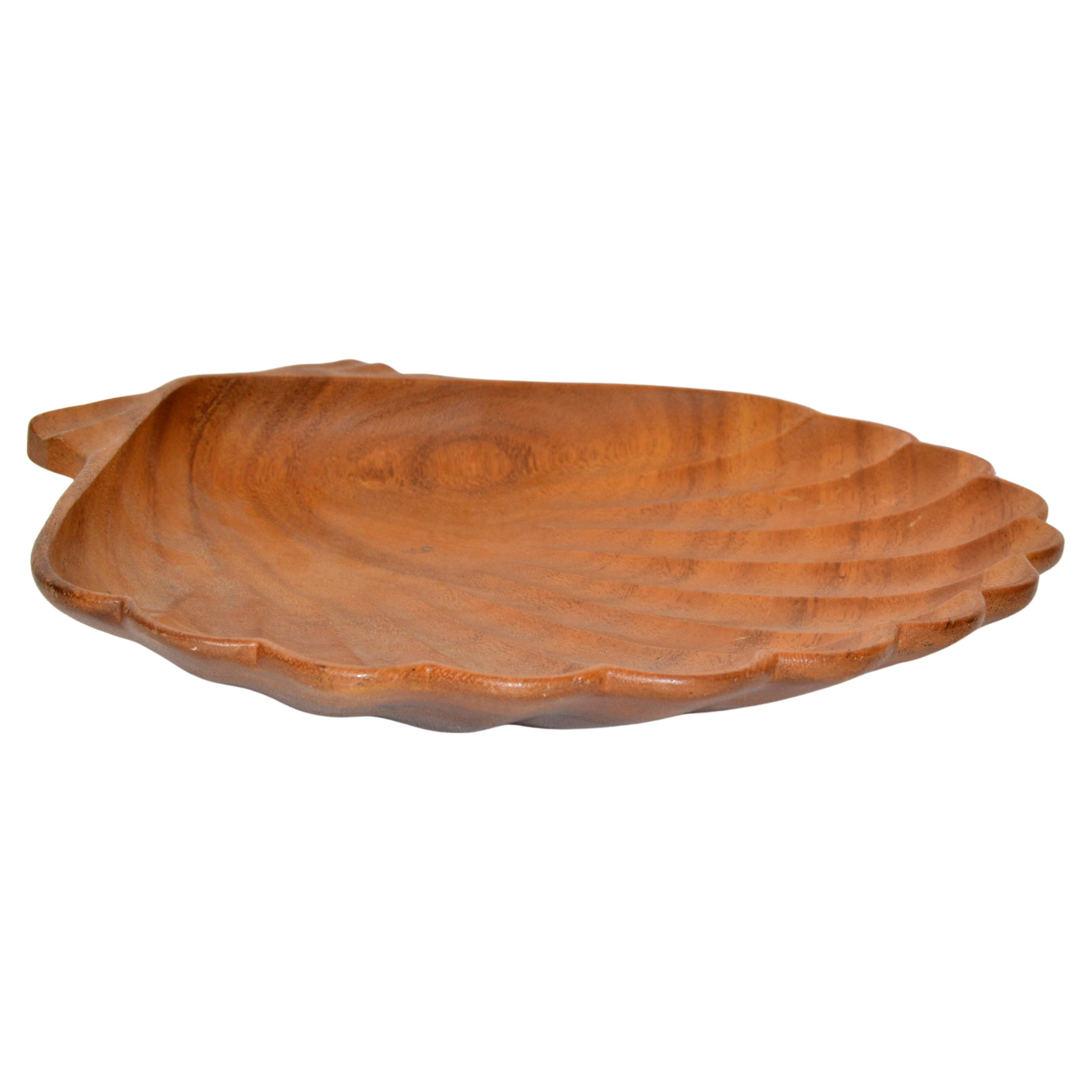 Monkeypod Wood Handcrafted Clam Shell Bowl Organic Modern Moore International 70 For Sale