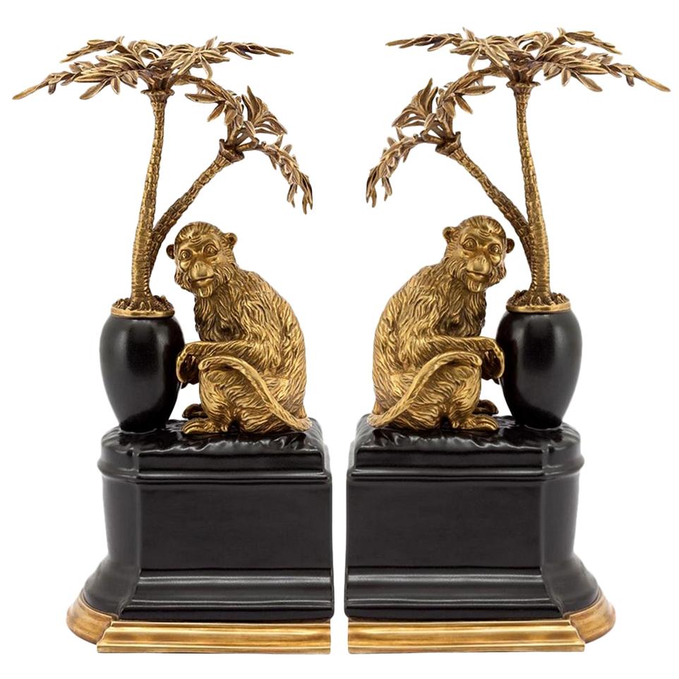 Monkeys and Palms Set of 2 Bookends For Sale